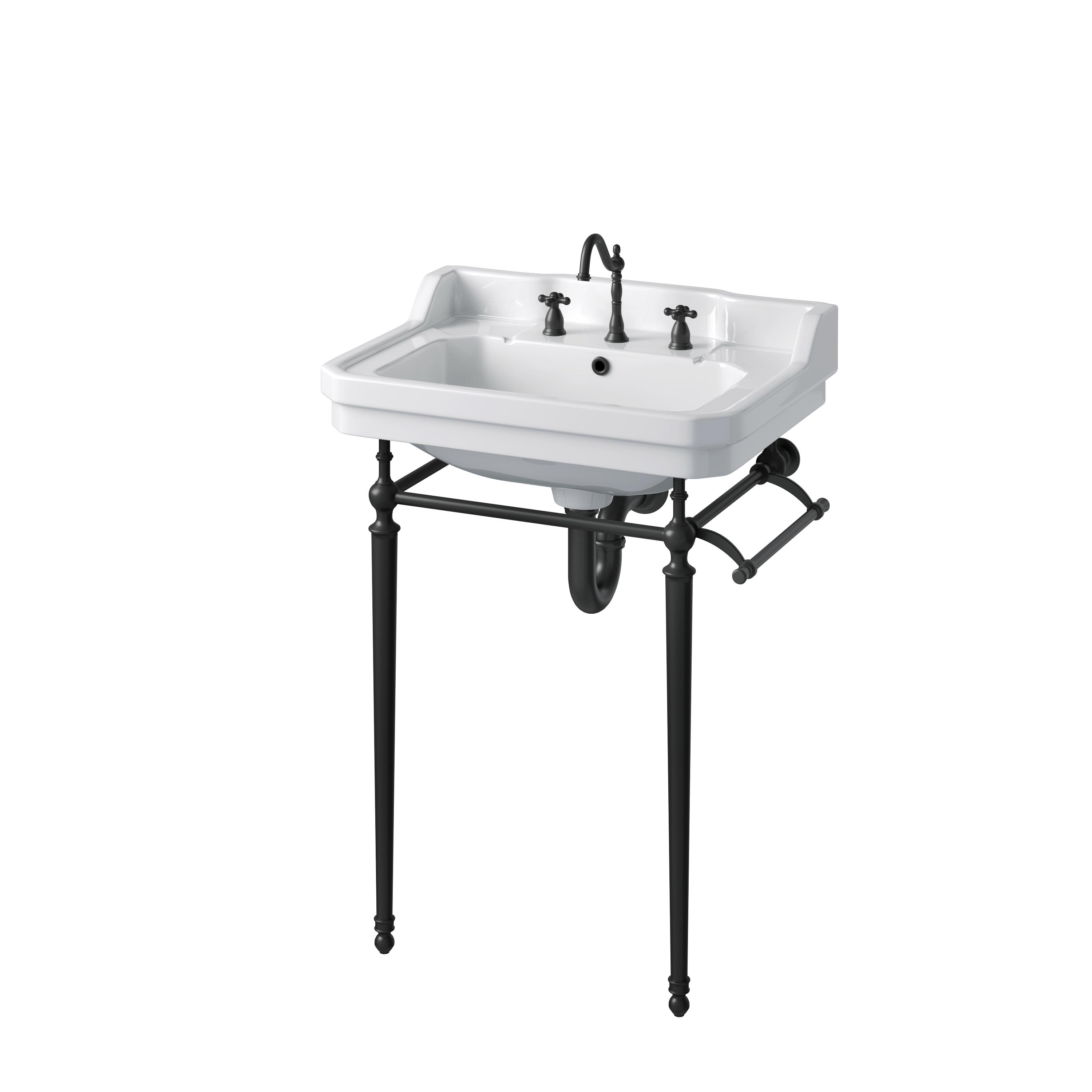 Wellington 24'' Matte Black Porcelain Console Sink with Towel Rack