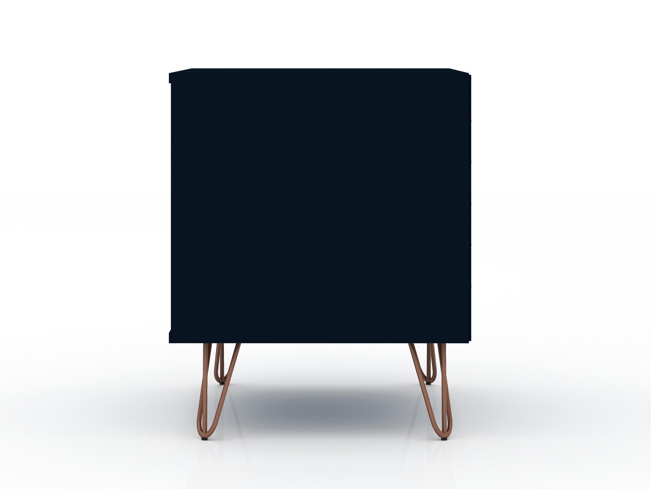 Set of 2 Rockefeller 2 Drawer Nightstands Tatiana Midnight Blue - Manhattan Comfort: Modern Splayed Metal Legs, MDF