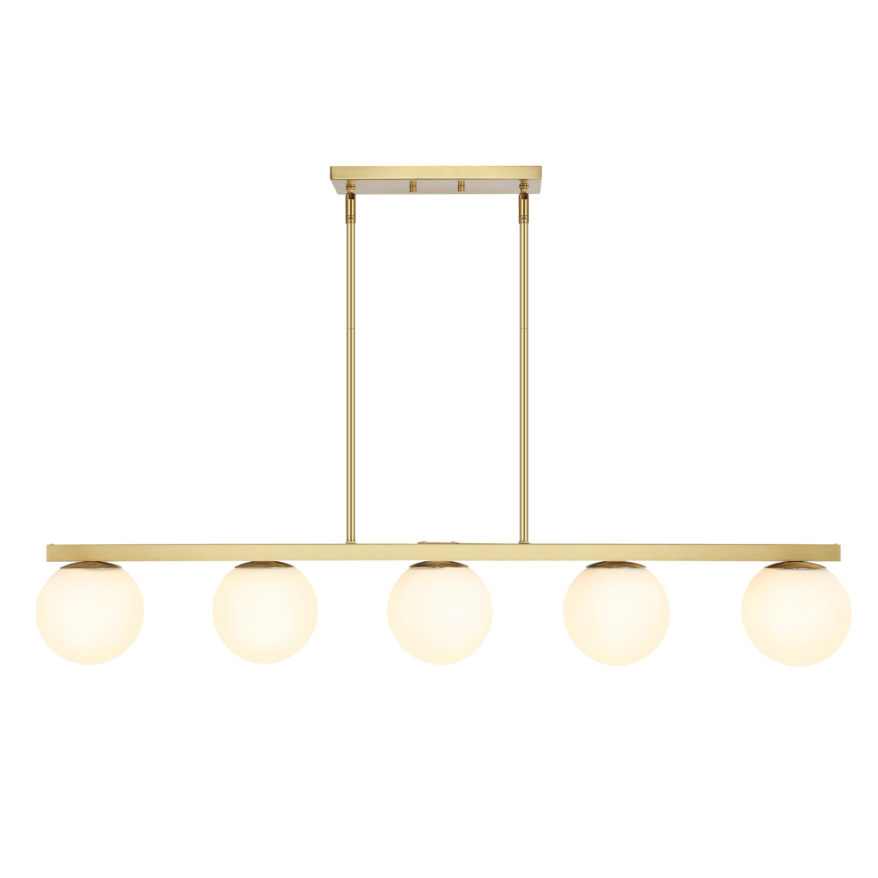 JONATHAN Y Luca Parisian 45.5" 5-Light Modern Glam Iron Globe Linear LED Pendant, Brass Gold/White
