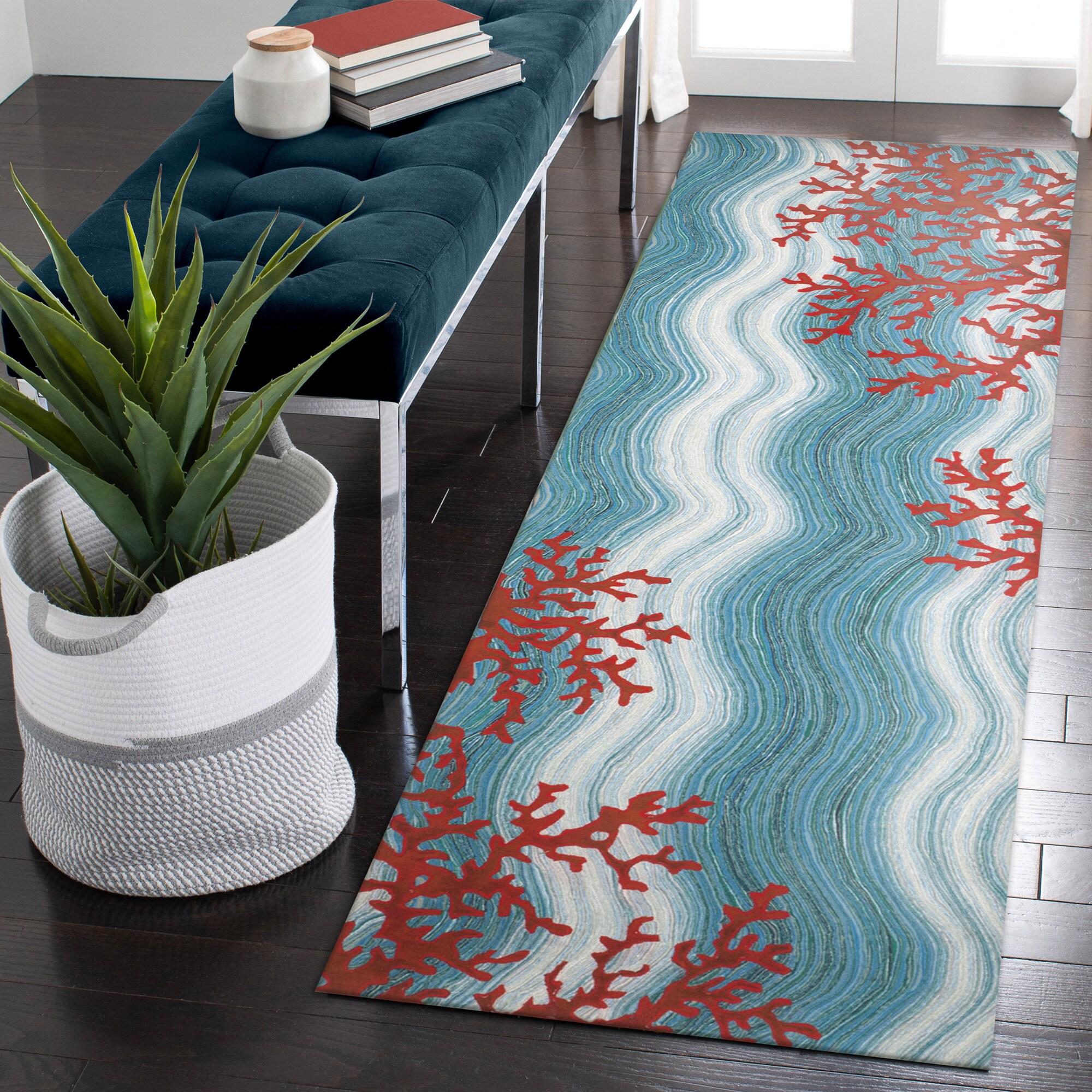 Happy Words 28" Blue Synthetic Indoor/Outdoor Accent Rug