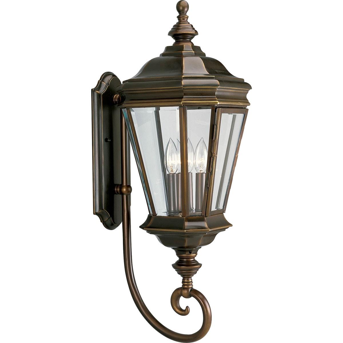 Progress Lighting Crawford 3-Light Wall Lantern, Oil Rubbed Bronze, Clear Beveled Glass Panels