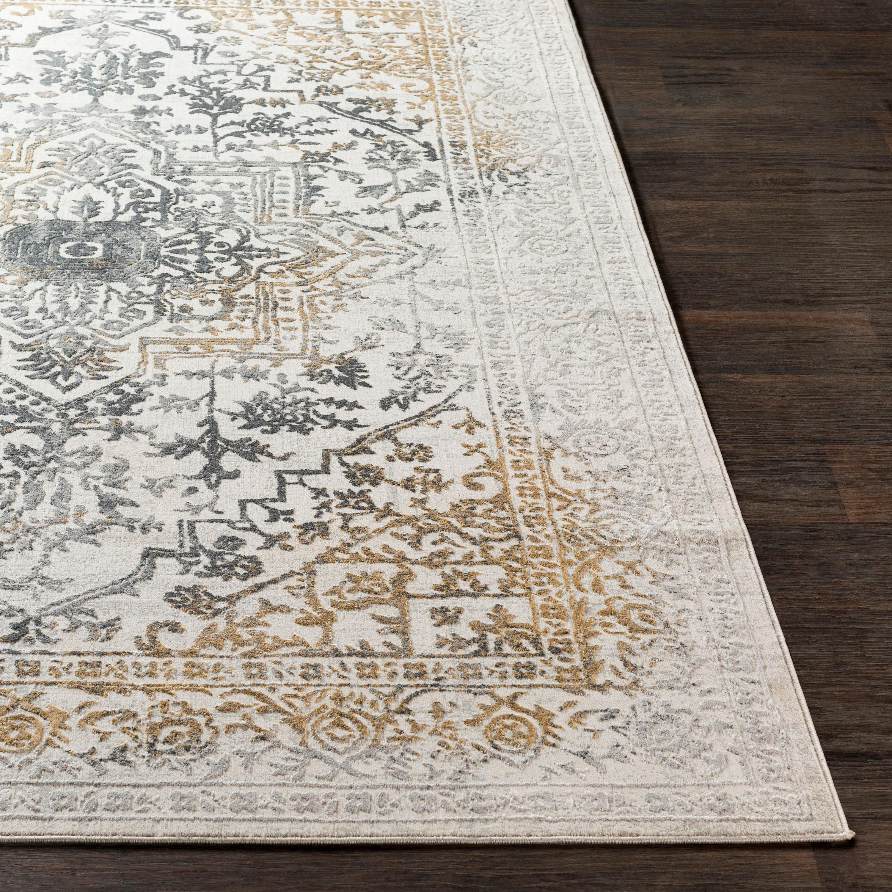 Luxurious Gray Viscose Rectangular Area Rug, 79" x 114"