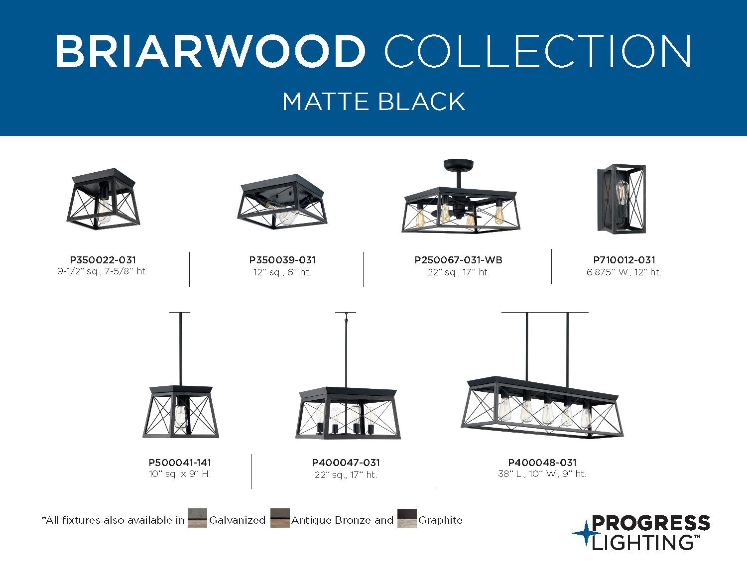 Progress Lighting Briarwood 4-Light Foyer Pendant, Textured Black, No Shade