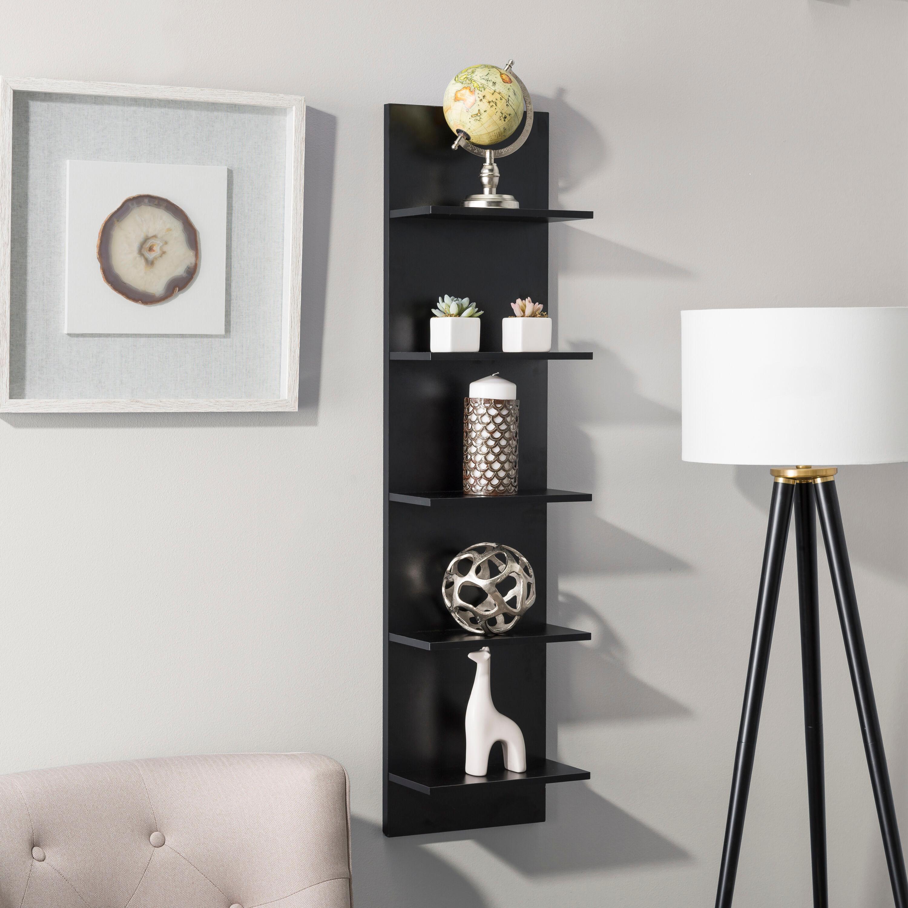Danya B. 47" x 11.7" Wide Vertical Column Wall Shelf Black: Laminated MDF, 5-Tier Storage, Spot Clean