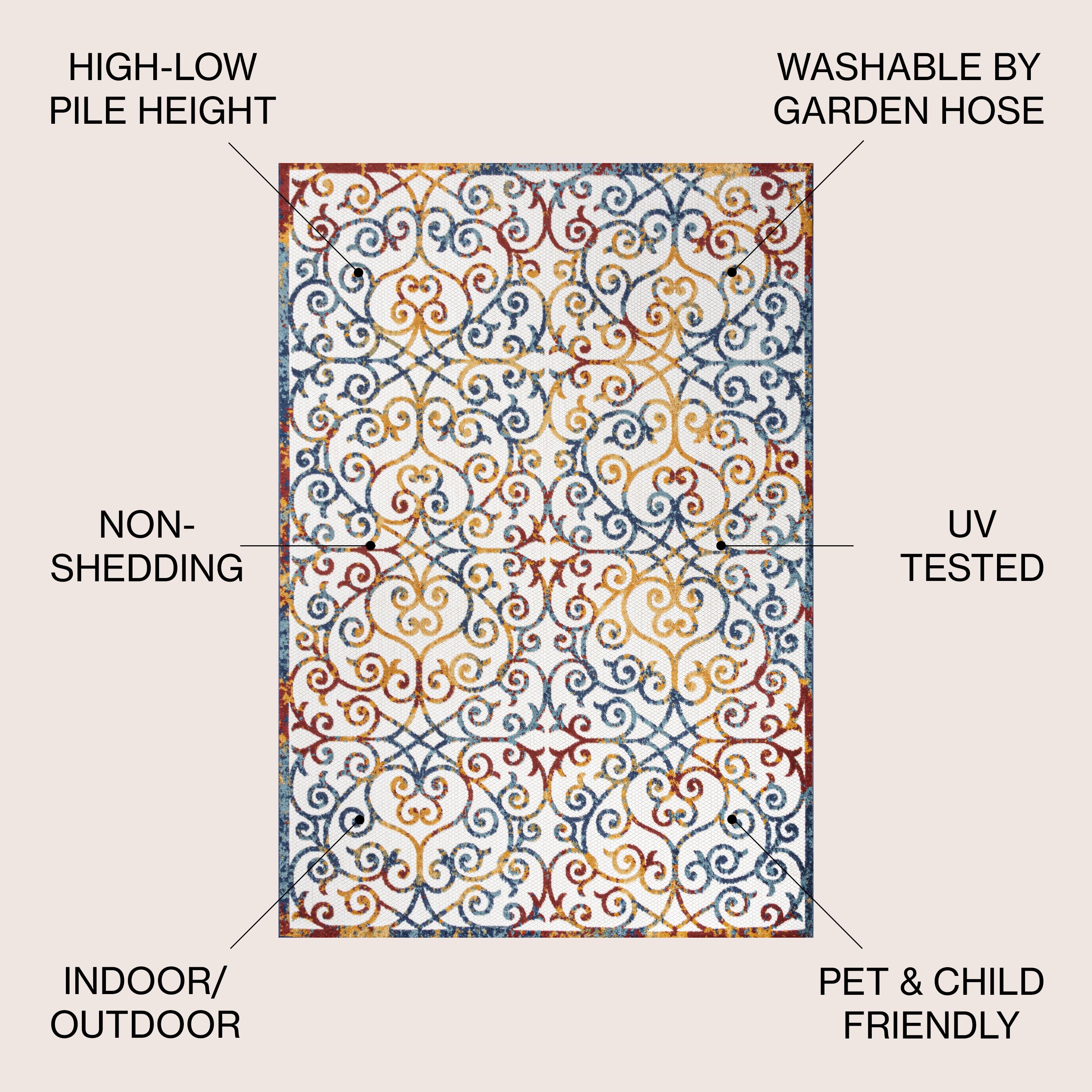 3'x5' Atrani Scroll Trellis Indoor/Outdoor Area Rug, Cream/Blue/Red - JONATHAN Y