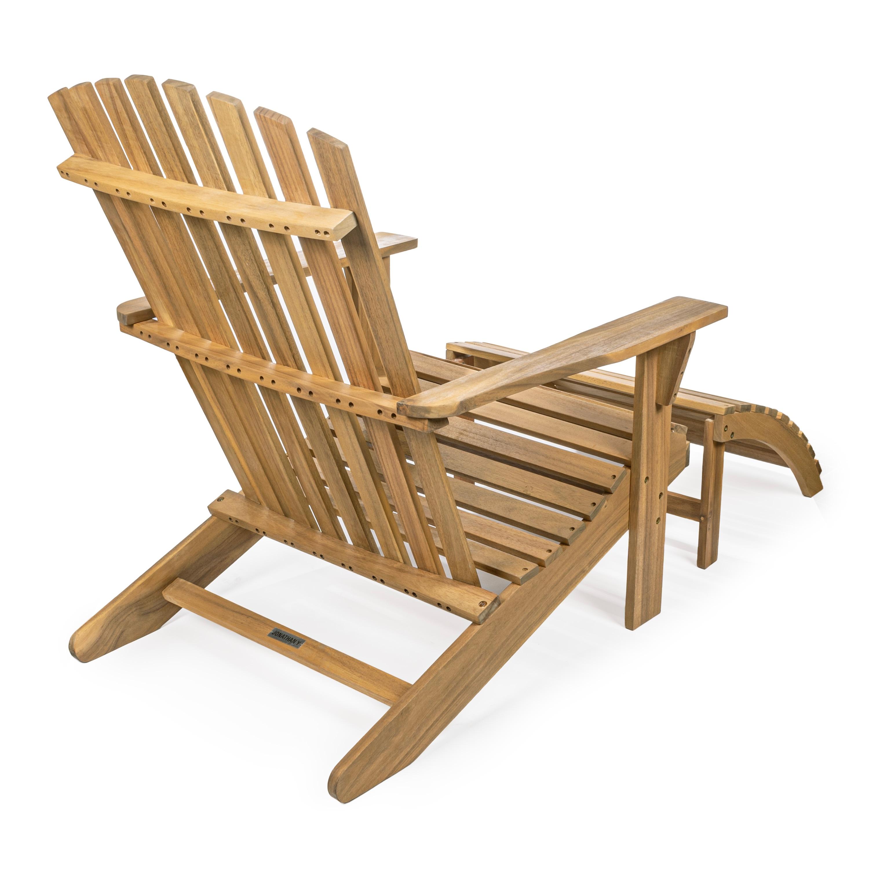 Saranac 2-Piece Traditional Rustic Acacia Wood Adirondack Chair with Detachable Ottoman, Teak Brown - JONATHAN Y