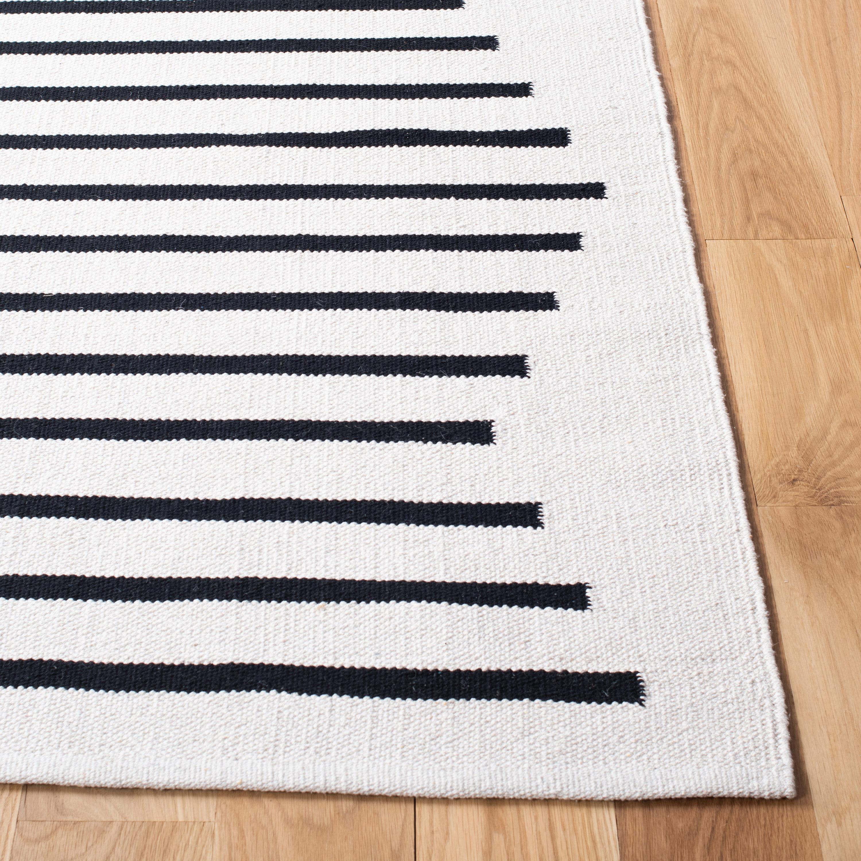 Handwoven Black Stripe Cotton 8' Square Flat Weave Rug