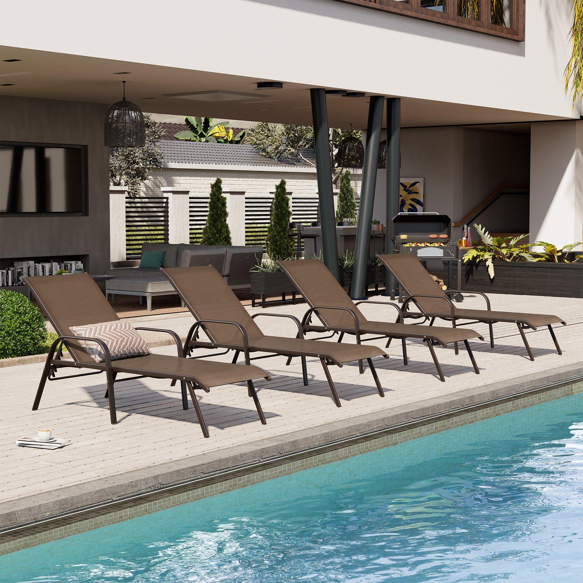 Crestlive Products Set of 2 Outdoor Chaise Lounge Steel Patio Chairs, Brown