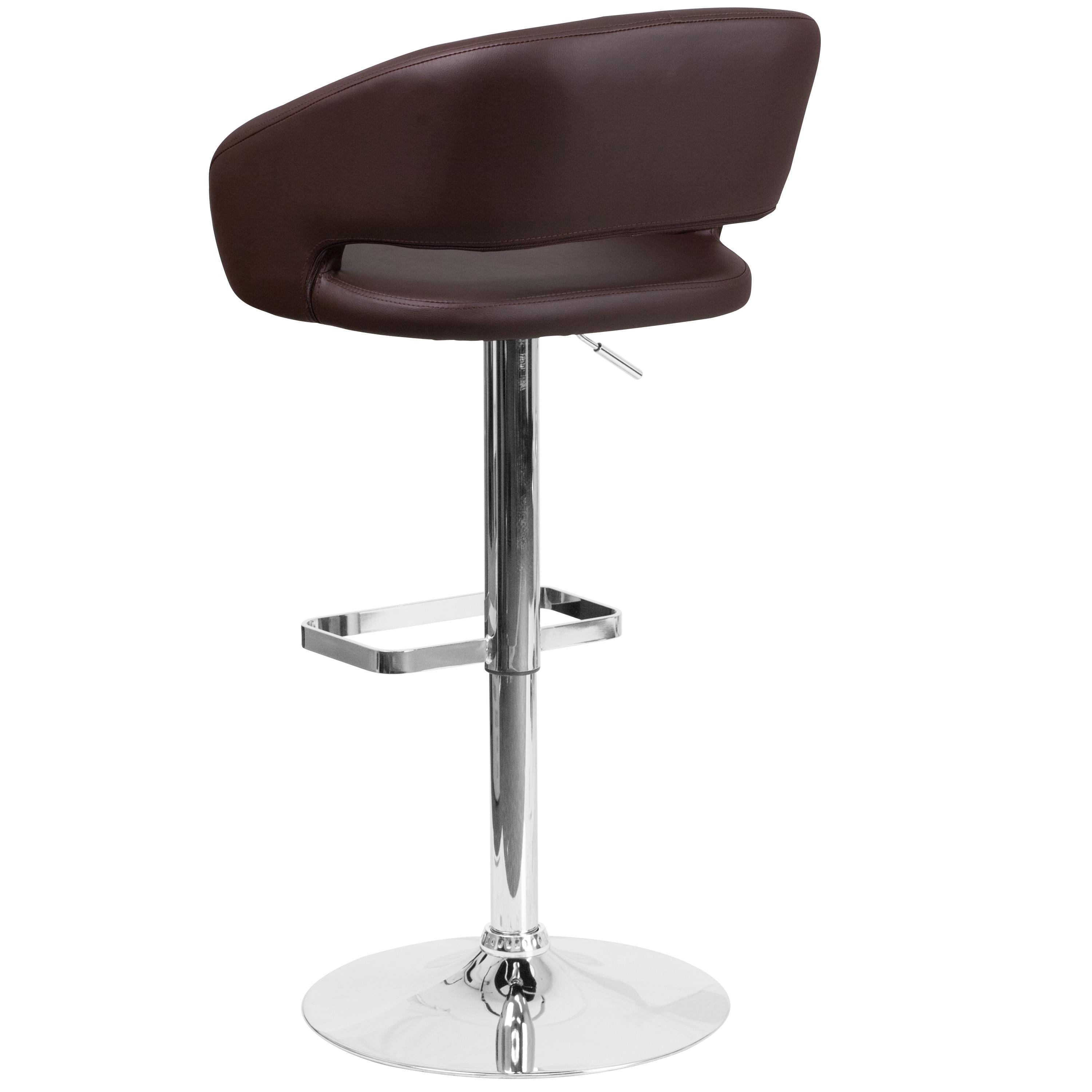 Flash Furniture Contemporary Brown Vinyl Adjustable Height Barstool with Rounded Mid-Back and Chrome Base