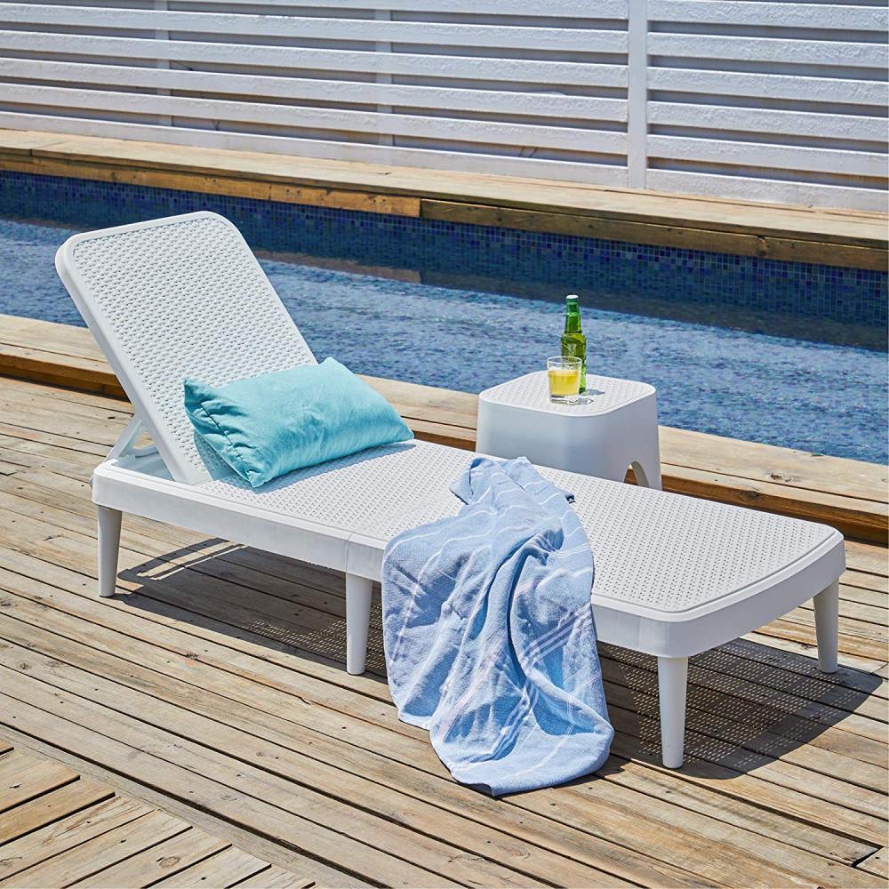 Tahiti Rattan Chaise Lounge - White - Lagoon: Resin Adjustable Back, Mold & UV Resistant Patio Lounger