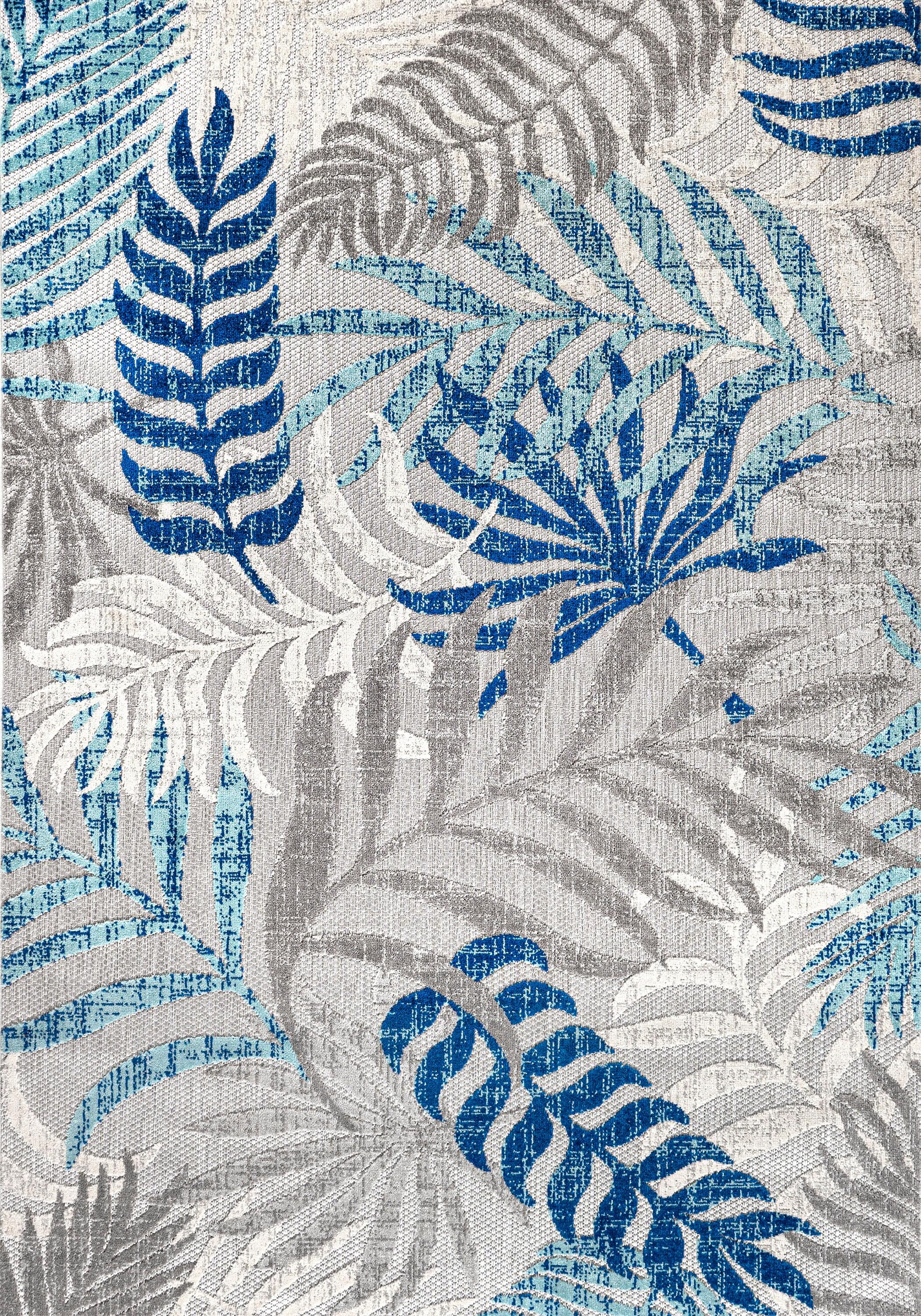 JONATHAN Y Tropics Palm Leaves Indoor/Outdoor Gray/Blue 5 ft. x 8 ft. Area Rug