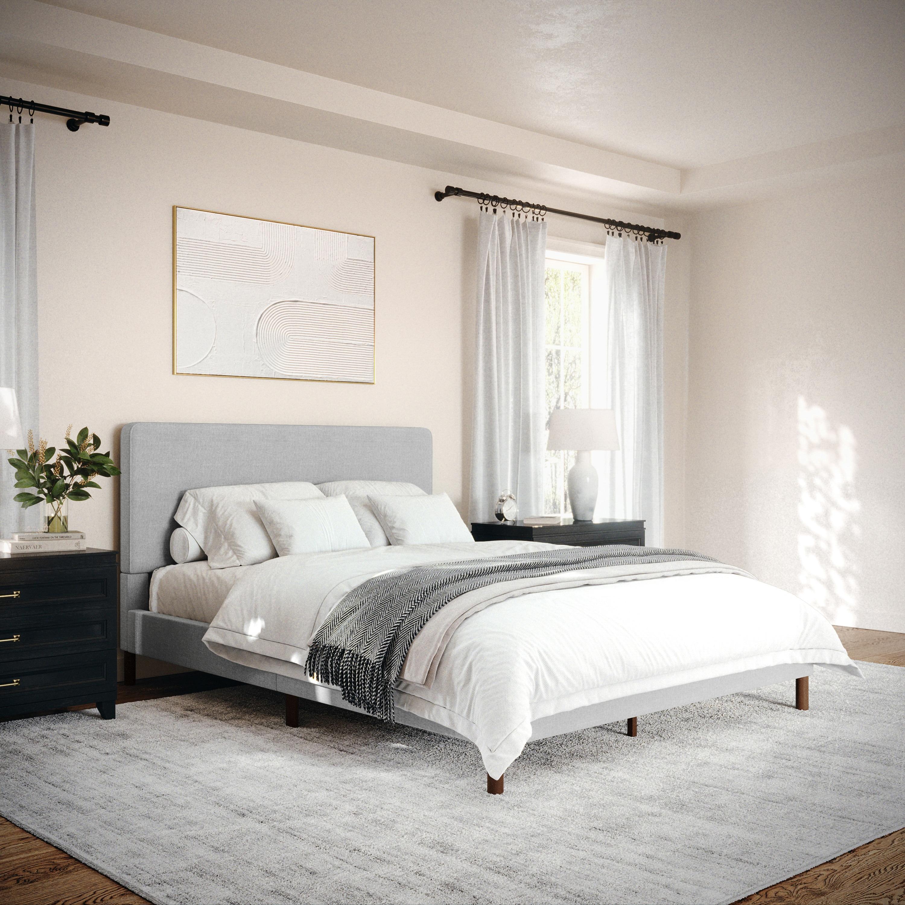 Martha Stewart Britta Upholstered Platform Bed With Piped Detail Headboard