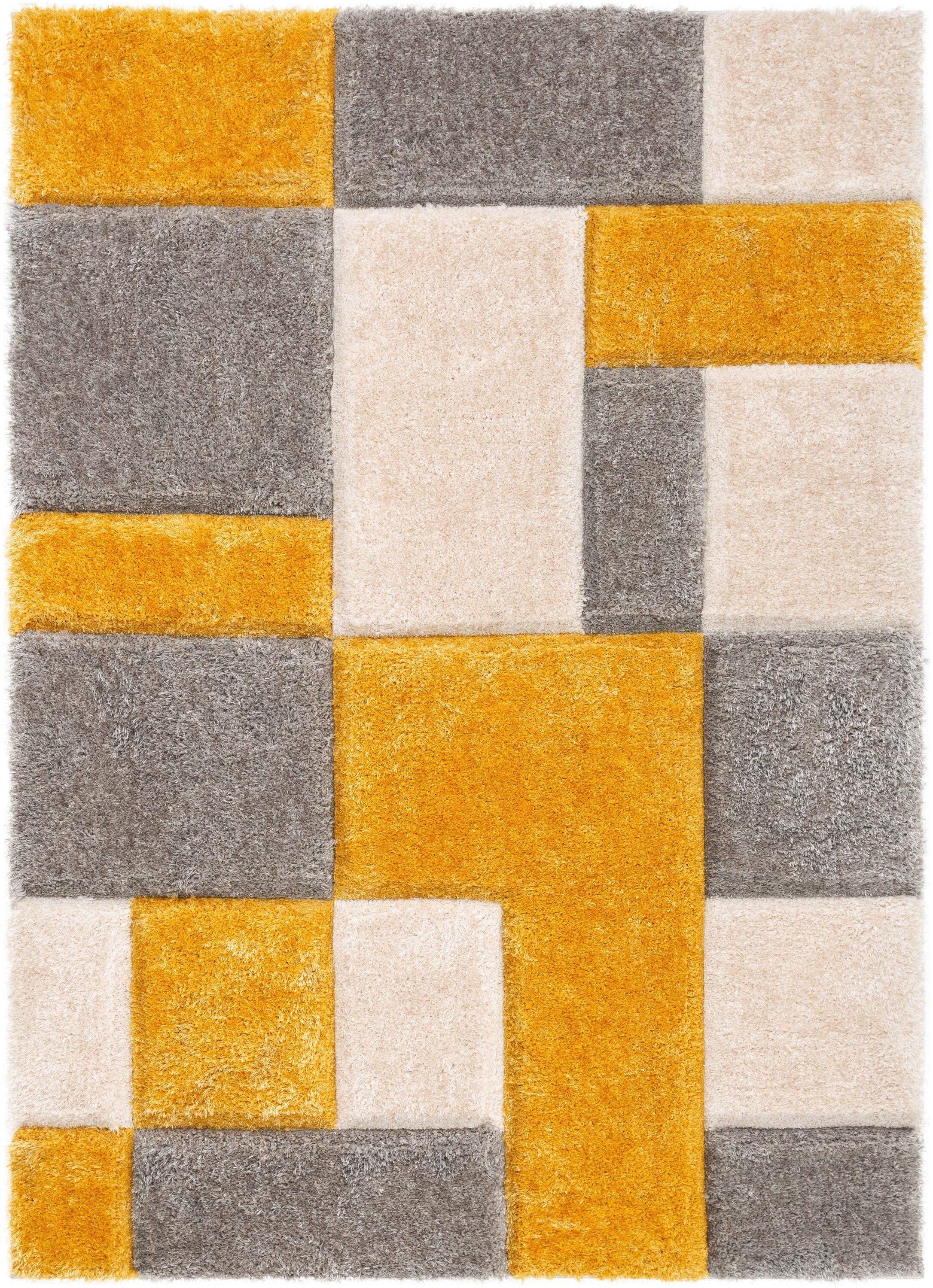 Well Woven San Francisco Escondido Yellow Modern Geometric 3D Textured Shag Rug