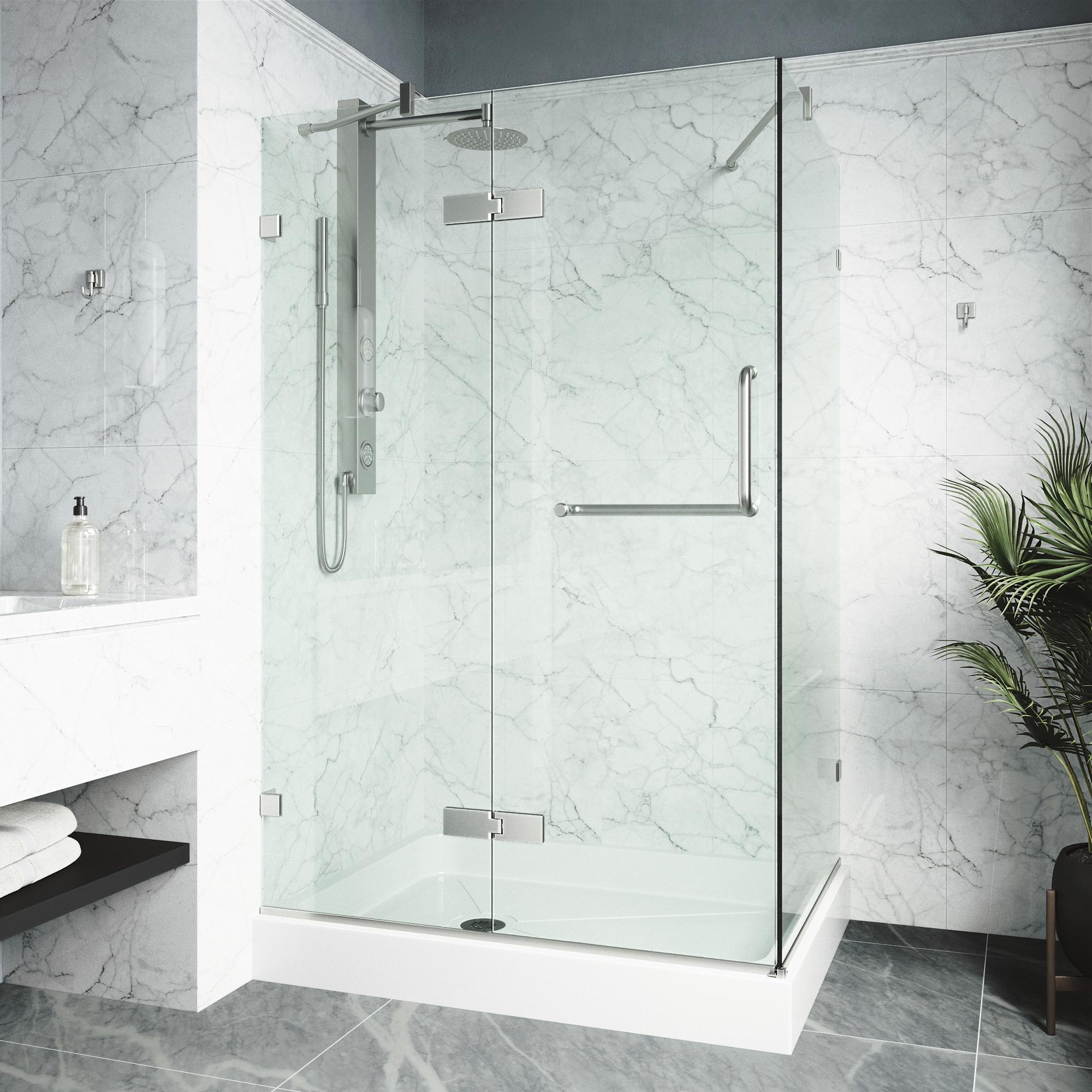 VIGO Monteray 48" W x 32" D x 79" H Hinged Frameless Shower Enclosure with 3/8 Clear Glass & Base VG6011BNCL48WL