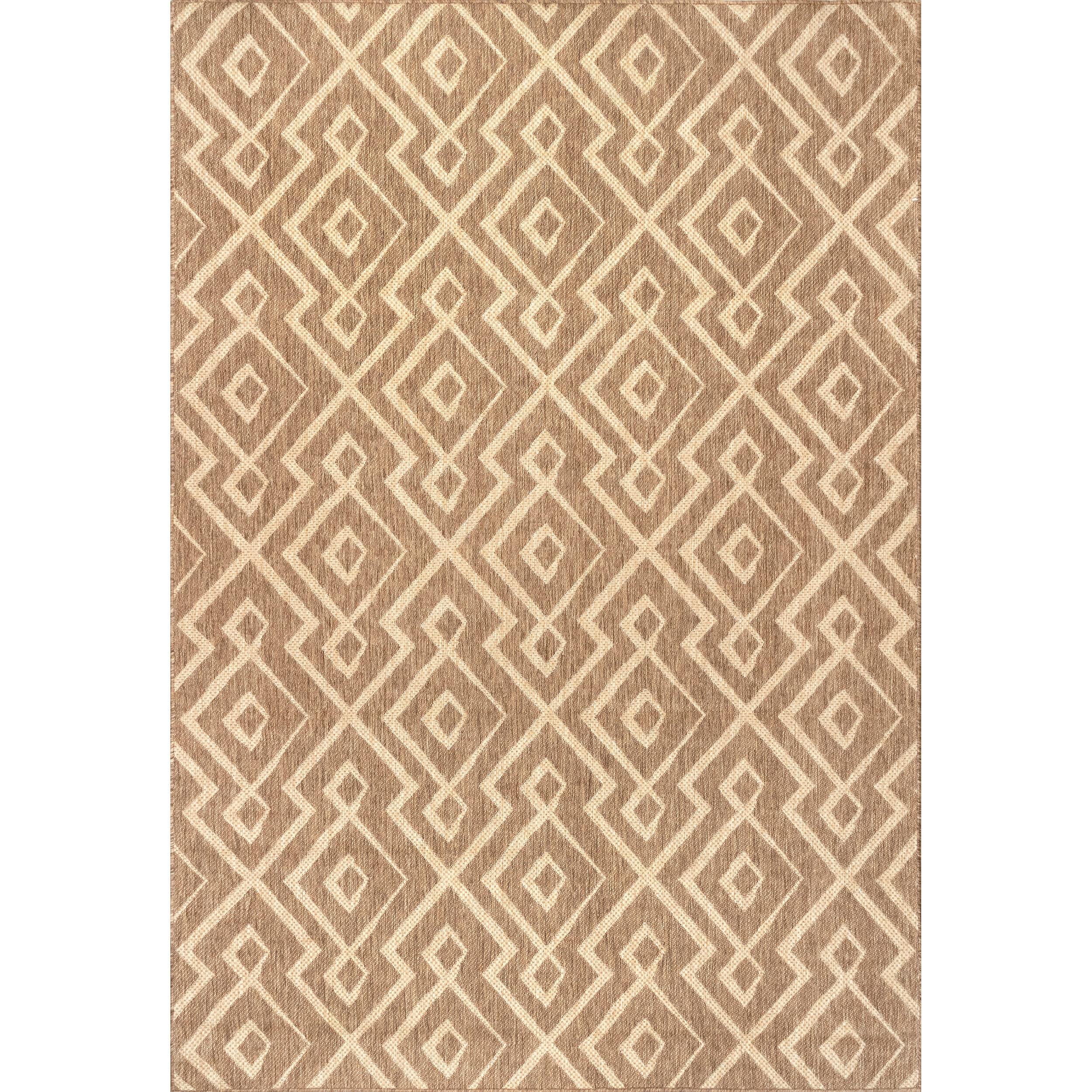 Beige Square Trellis Easy-Care Synthetic Indoor/Outdoor Rug, 4' x 6'