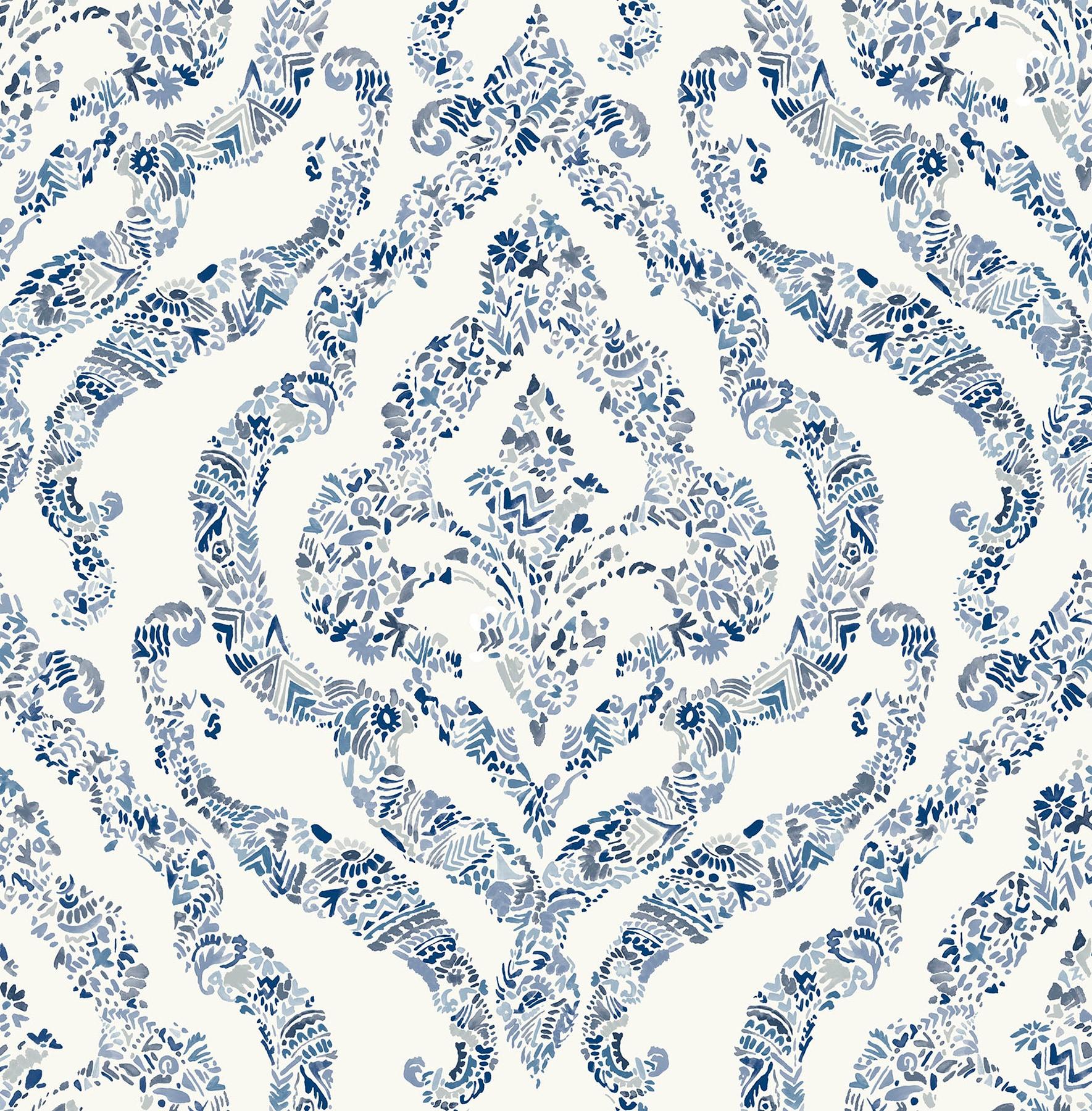 NuWallpaper Guildford Peel and Stick Wallpaper Blue: Removable Vinyl, Self-Adhesive, Smooth Finish, 28.2 Sq Ft Coverage