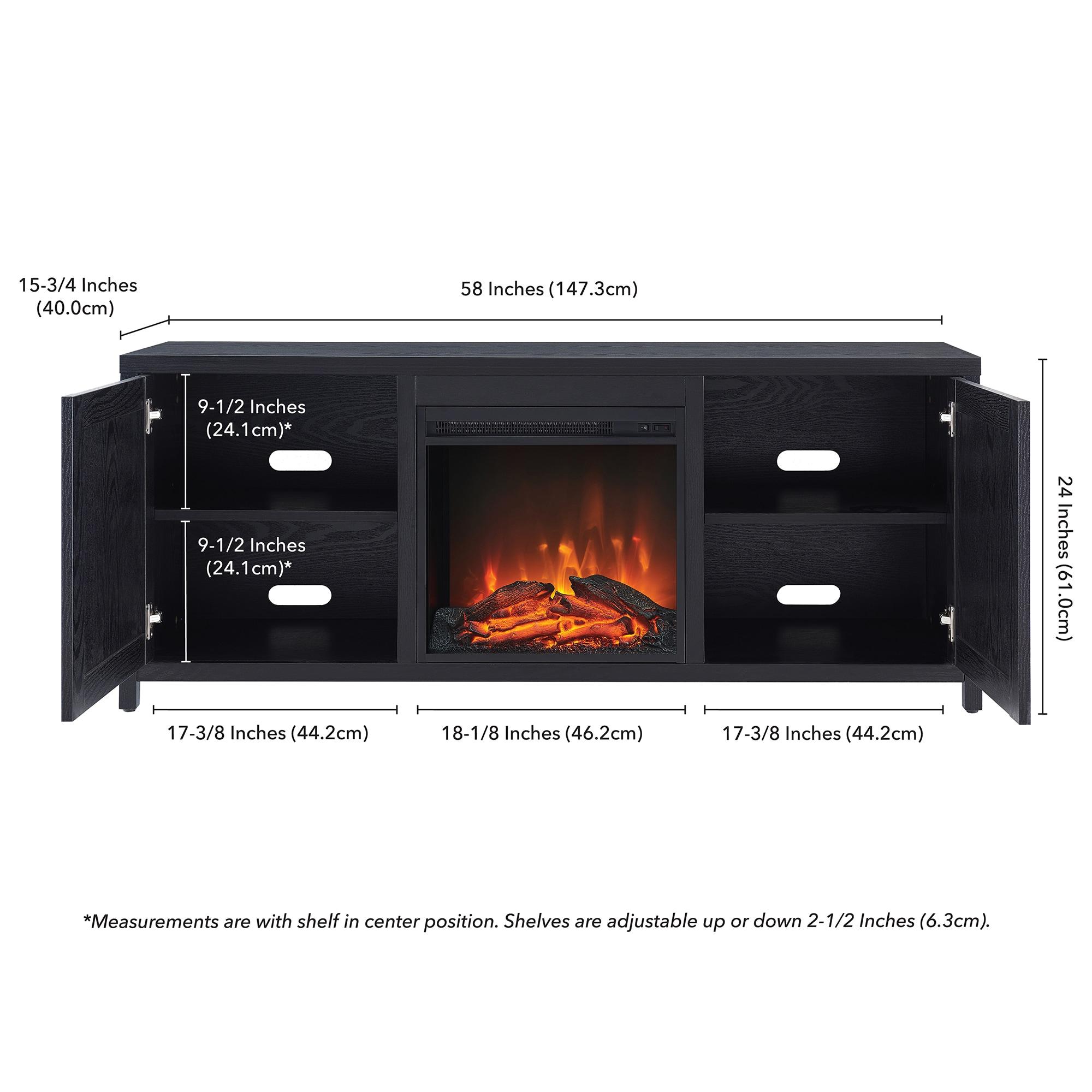 Evelyn&Zoe Granger Rectangular TV Stand with Log Fireplace for TV's up to 65", Black