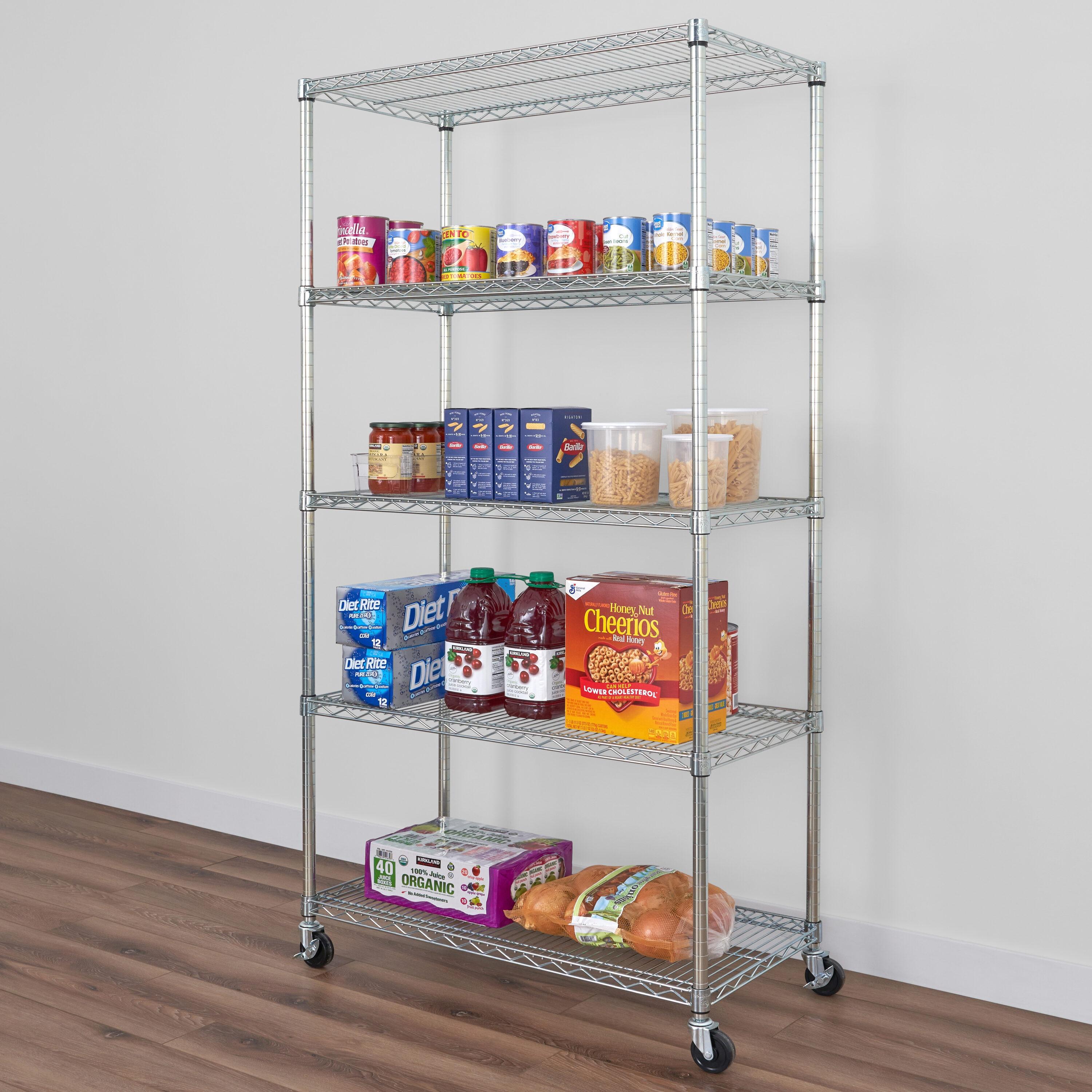 SafeRacks 18 x 36 x 72" 5 Tier Steel Wire Storage Shelving Rack w/Wheels, Silver