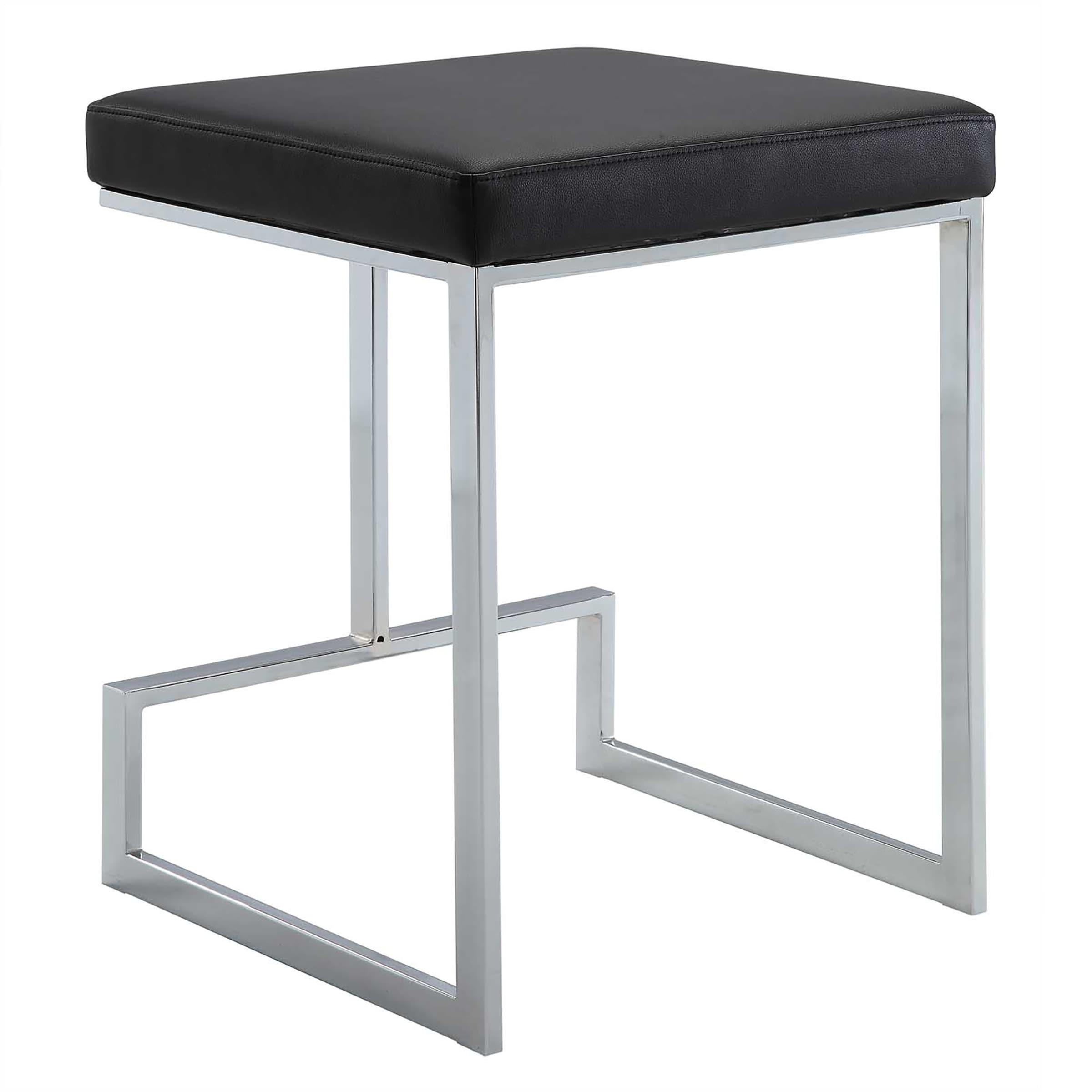 Carolina Living 24" Lumi Counter Height Barstool Black/Chrome: Upholstered, Chrome Plated Base