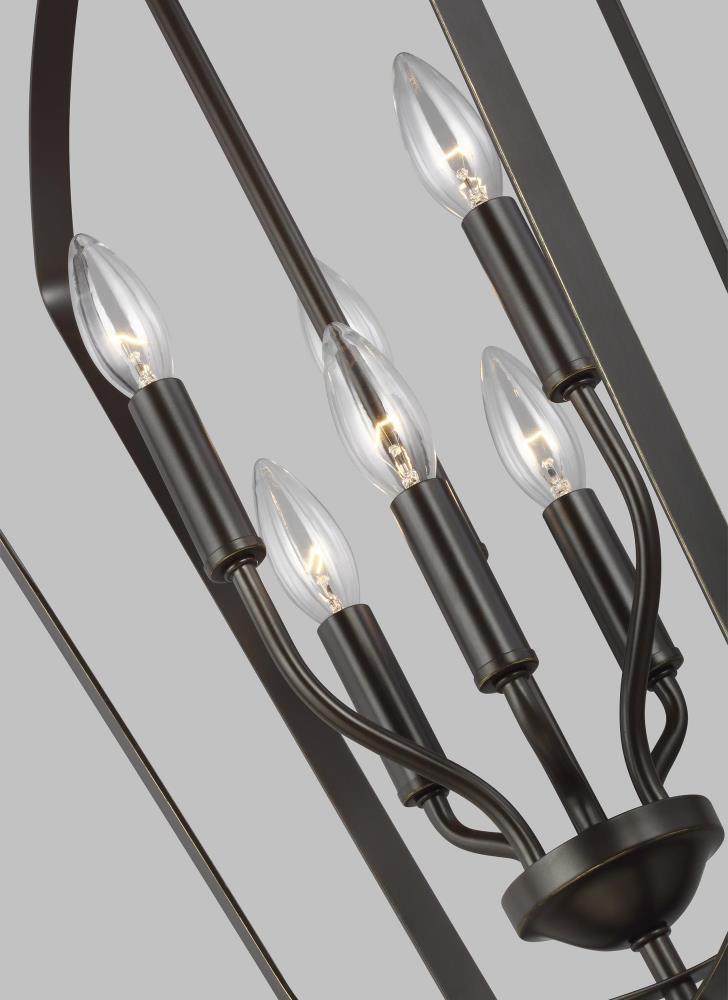 Bronze Six-Light Incandescent Hall Pendant with Torpedo Candelabra Bulbs