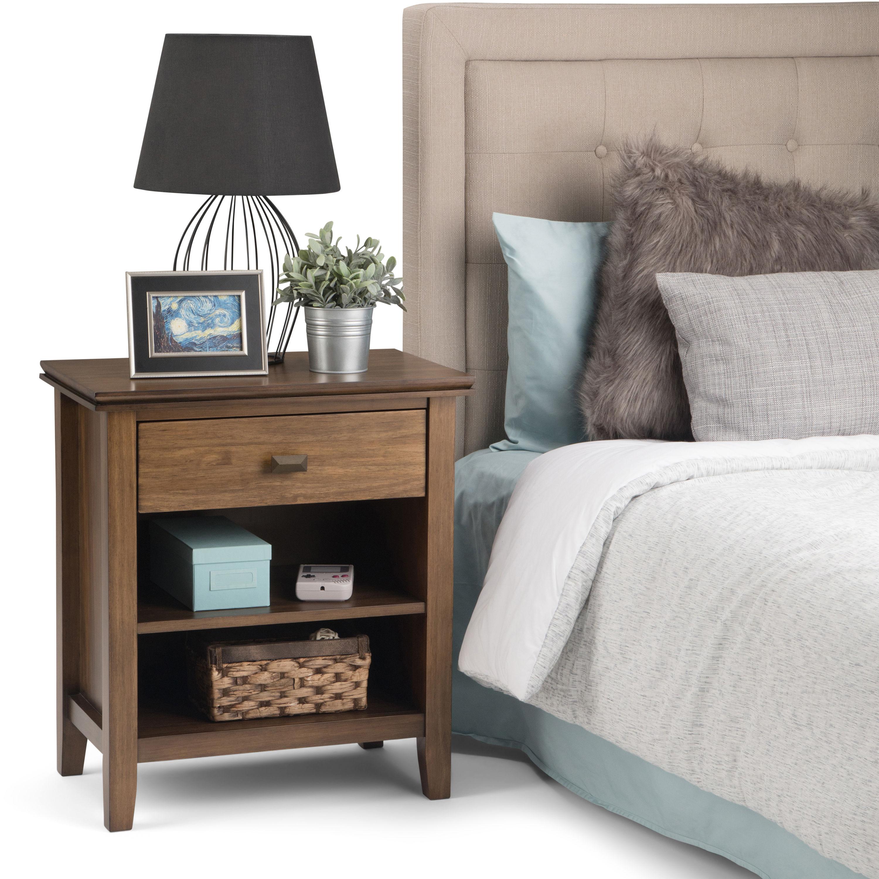 Simpli Home Artisan 24"W Solid Wood Nightstand with Drawer and Shelves