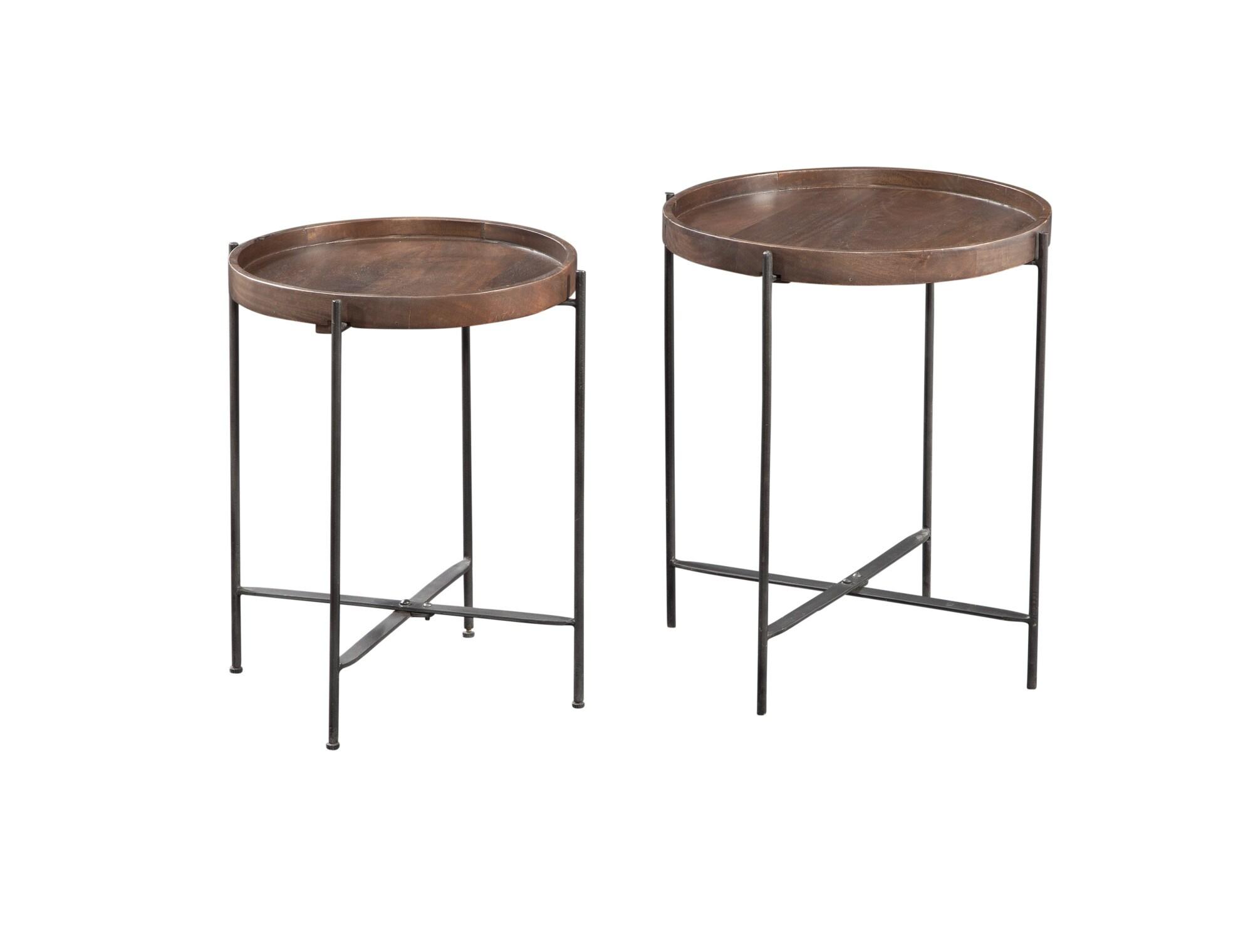 Set of 2 Capri Round Accent Tables Mango Wood with Iron Base - Steve Silver Co.