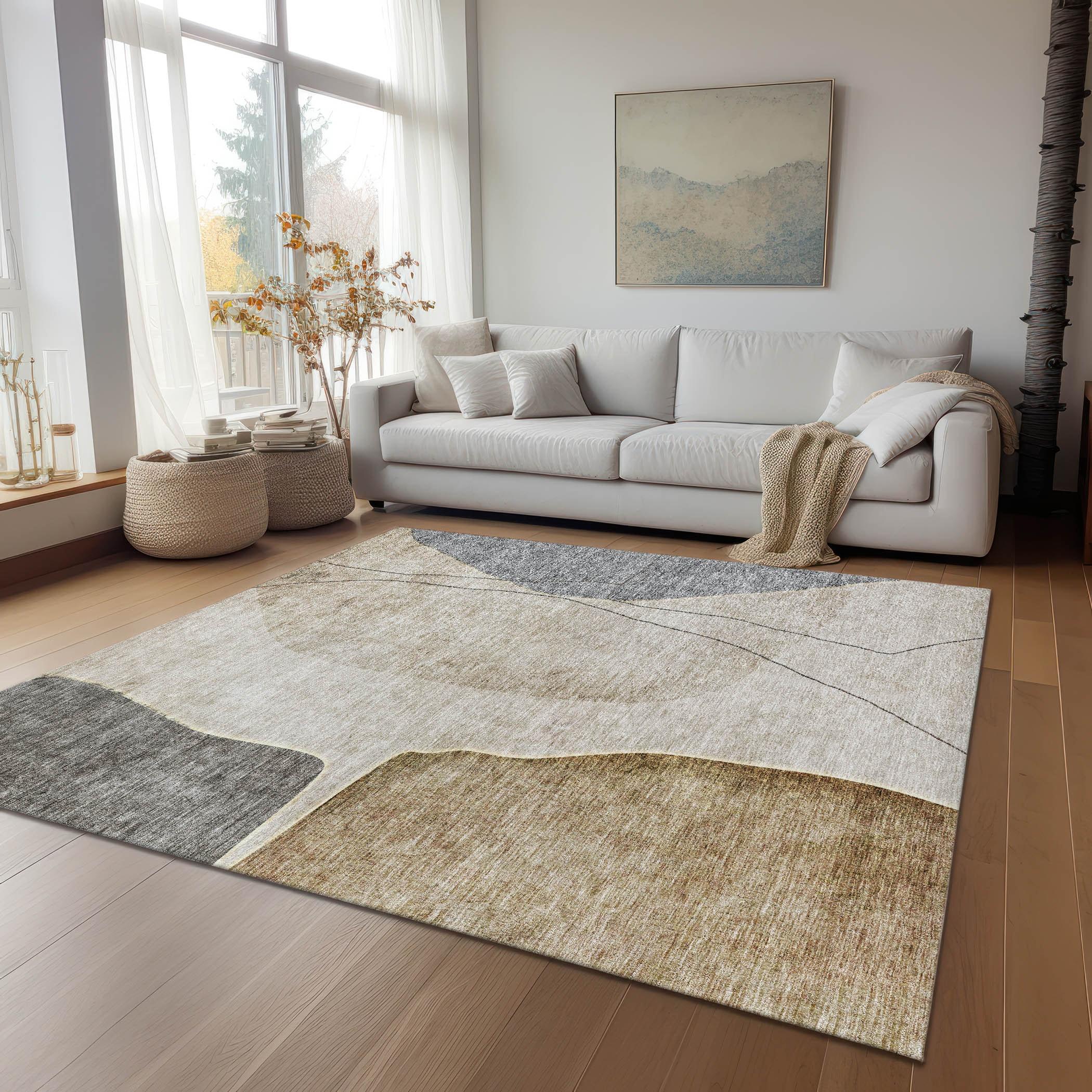 Taupe and Gray Abstract Synthetic 5' x 7' Area Rug