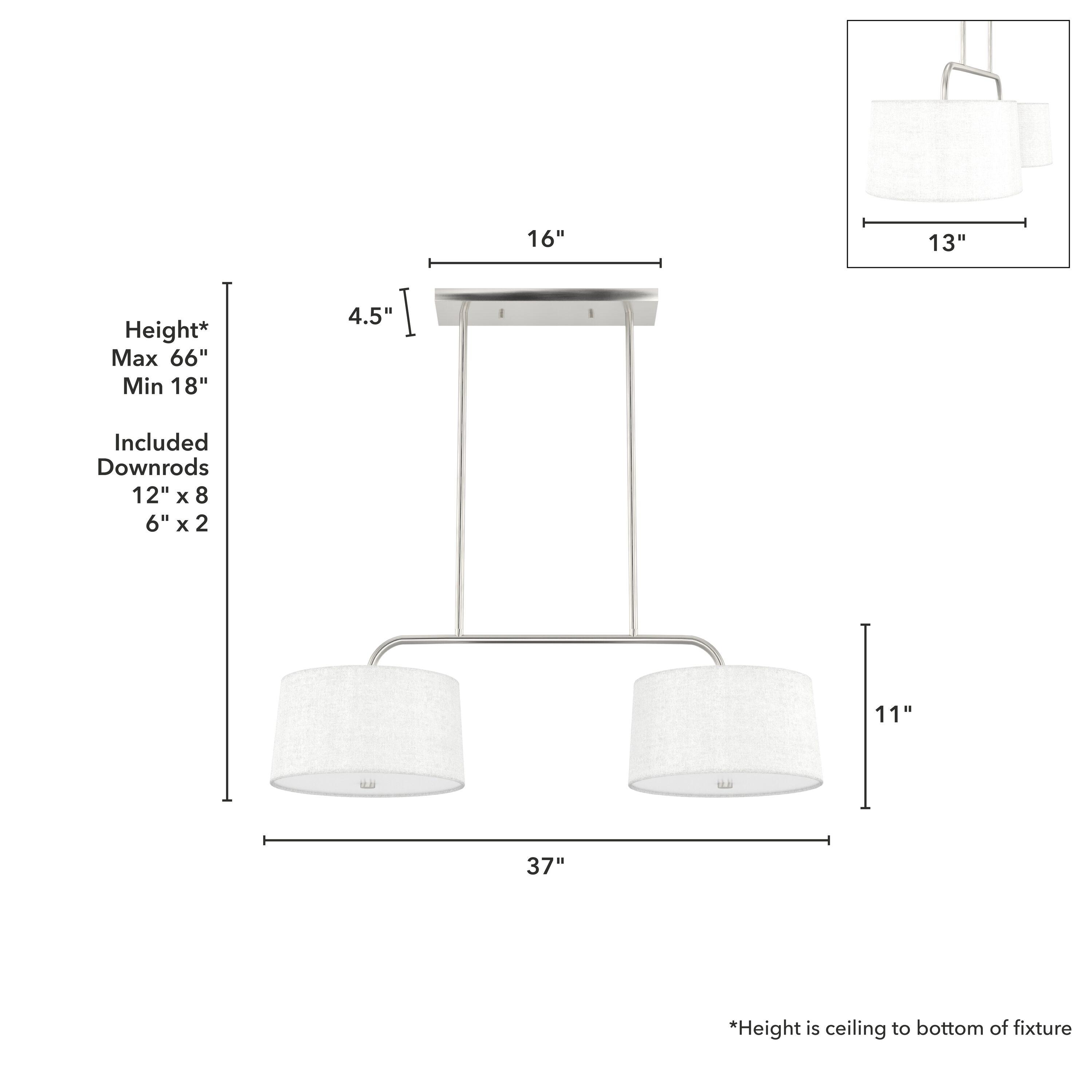 Hunter - Cottage Hill 4-light Brushed Nickel, Large Chandelier, Dimmable, Modern Style, Linear Shaped, for Bedrooms, Kitchens, Dining, Living Rooms - 19892