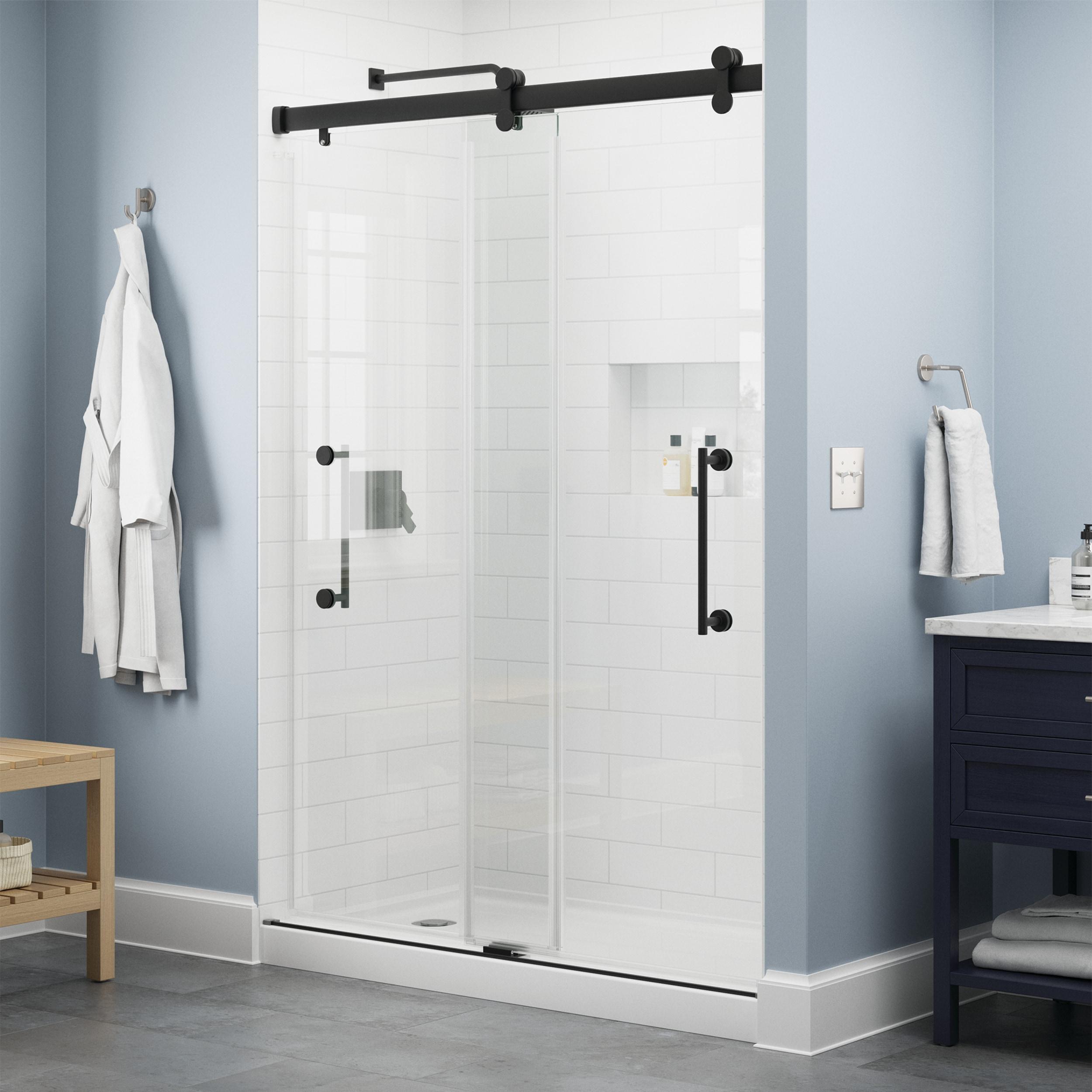 Delta Commix 48 in. x 76 in. Frameless Exposed Roller Sliding Shower Door in Black with 5/16 in. (8mm) Tempered Clear Glass, SDES848-MB-R