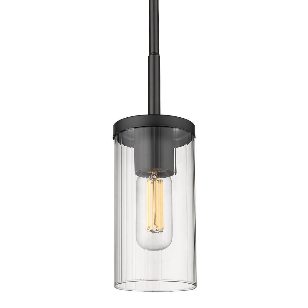 Golden Lighting Winslett 1-Light Mini Pendant in Matte Black with Ribbed Clear Glass