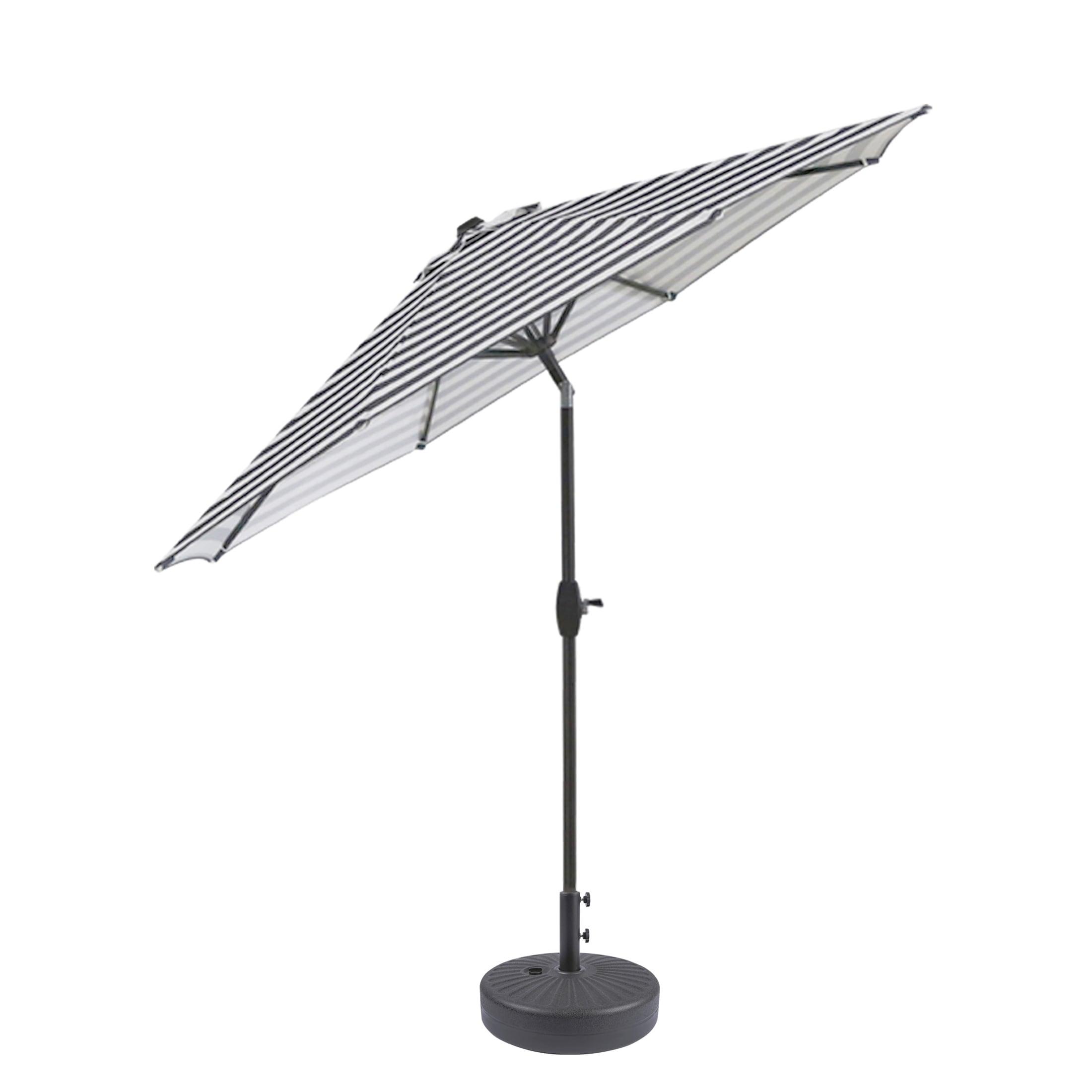 Polytrends Holme 9-foot Patio Umbrella and Base Stand Grey Stripe