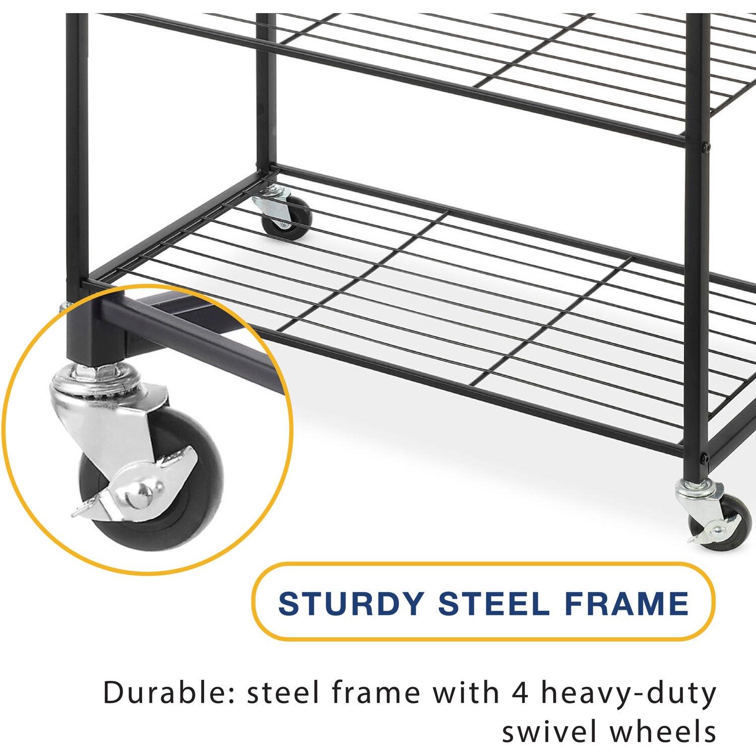 Whitmor Modern Industrial 4-Shelf Metal and Wooden Freestanding Shelves, Black