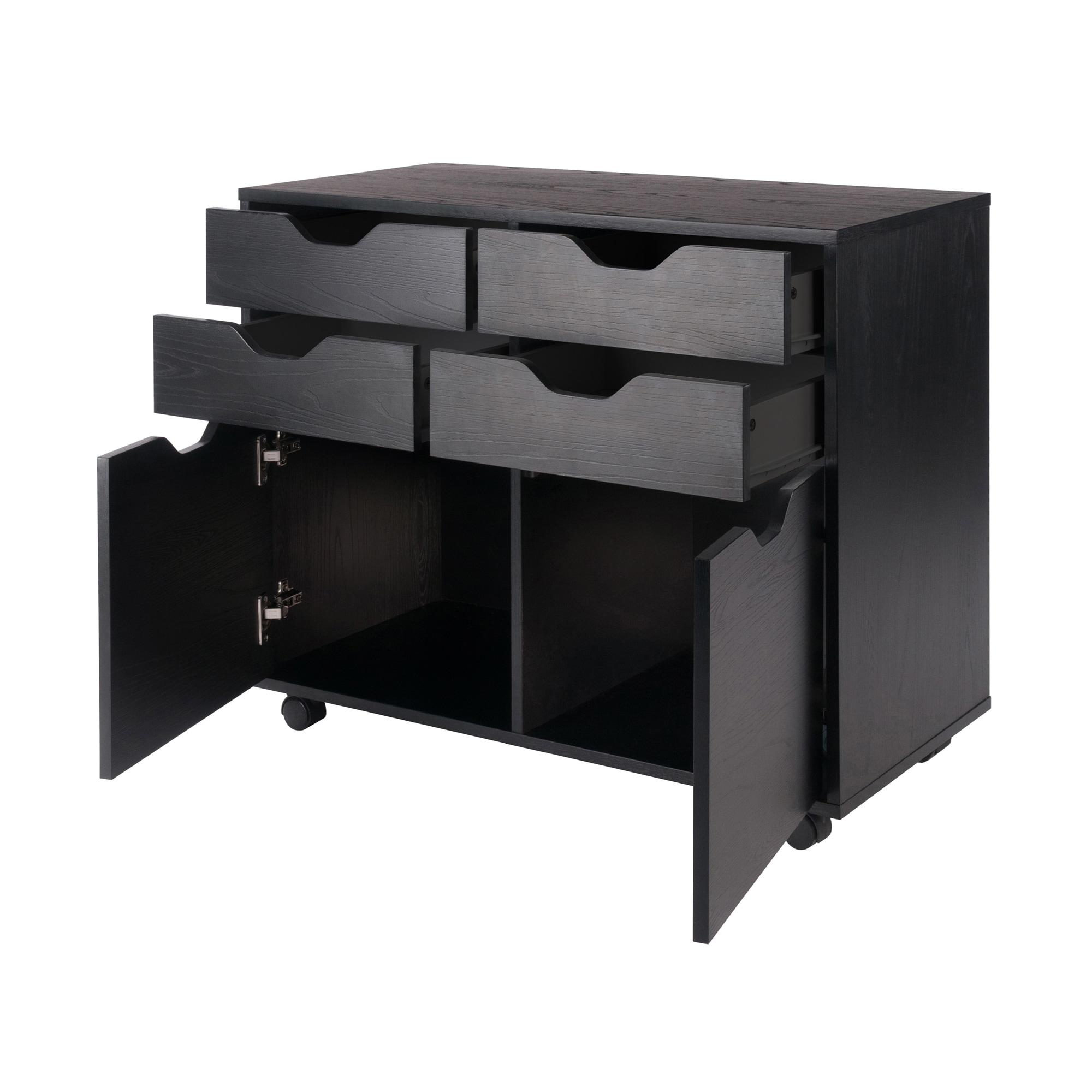 Halifax 2 Sections Mobile Storage Cabinet Black - Winsome: Wheeled Organizer with Locking Casters