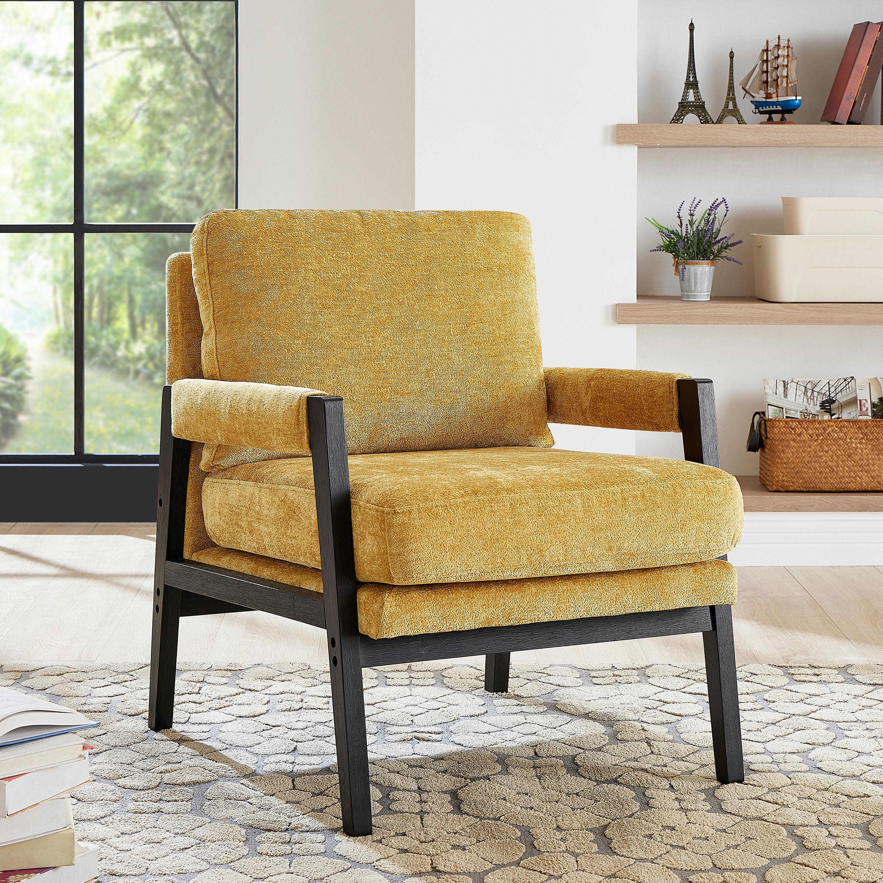 Roundhill Furniture Kelly Mid-Century Modern Chenille Upholstered Accent Armchair Yellow