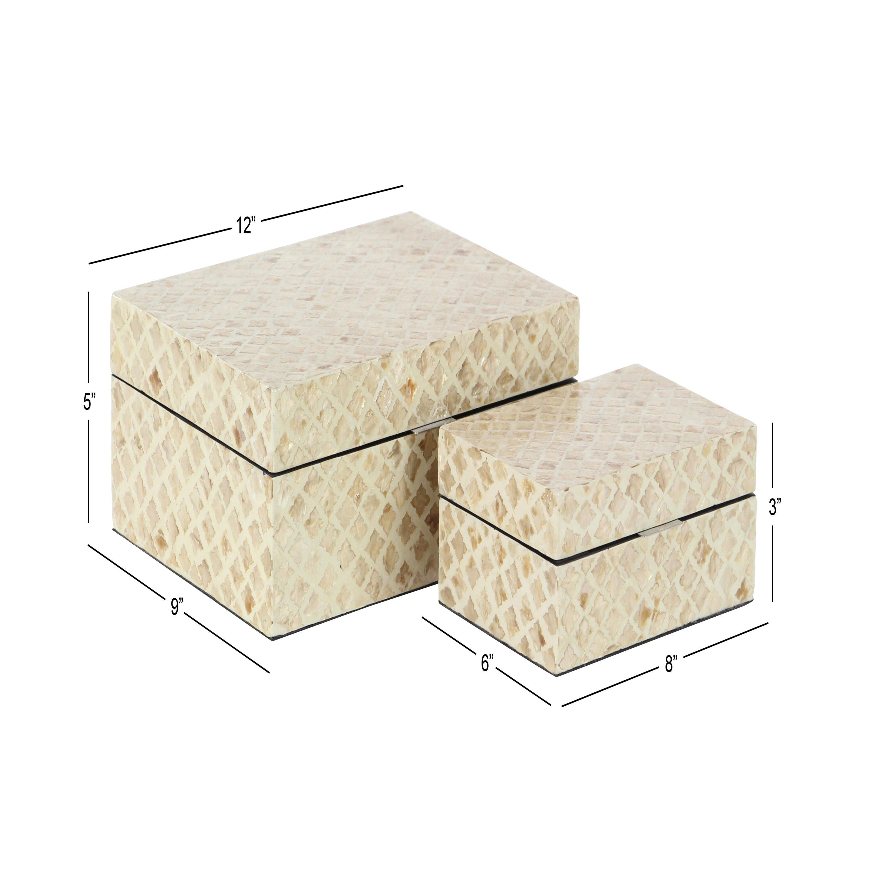 Set of 2 Shell Inlaid Wooden Boxes Natural - Olivia & May: Coastal Style Storage with Felt Stoppers