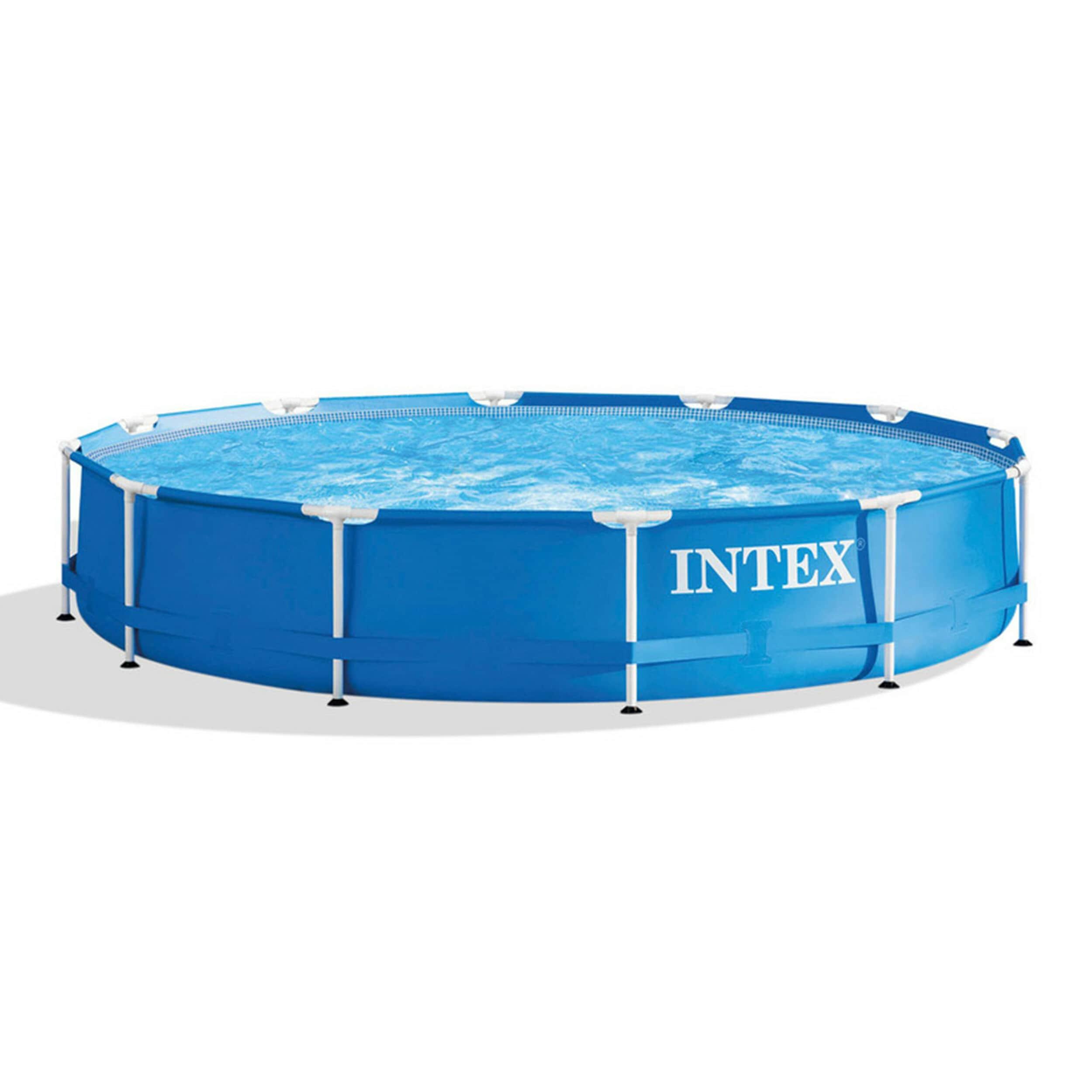 Intex Intex Round Metal Frame Outdoor Backyard Above Ground Swimming Pool