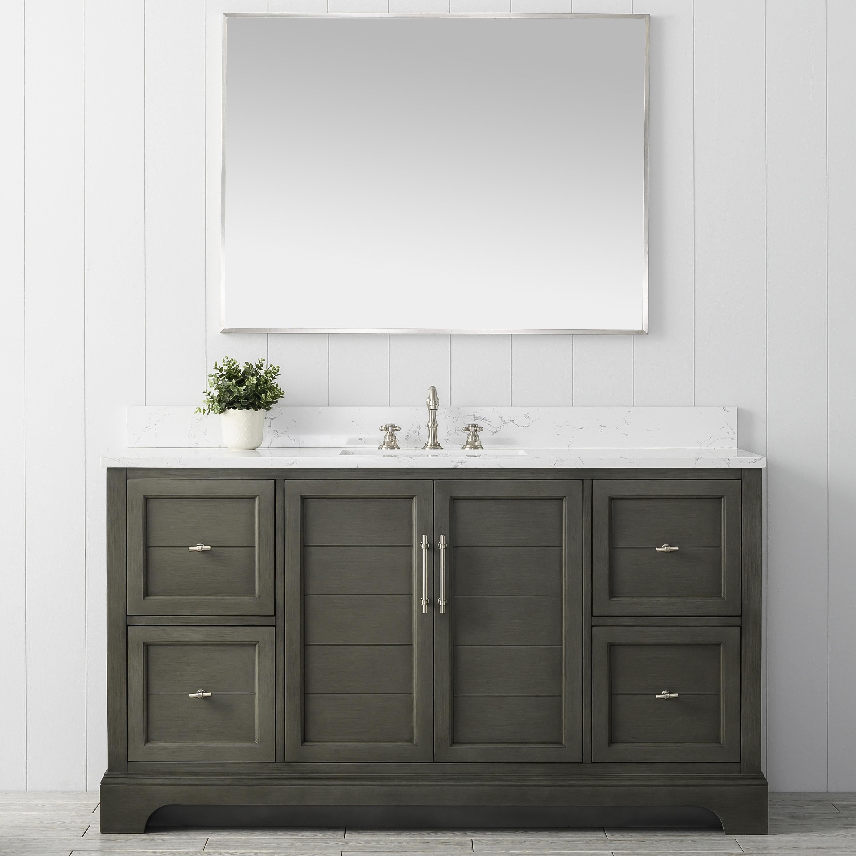Vanity Art 60 x 22 x 34 in. Double Sink Bathroom Vanity with Quartz Top & Backsplash, Silver Grey