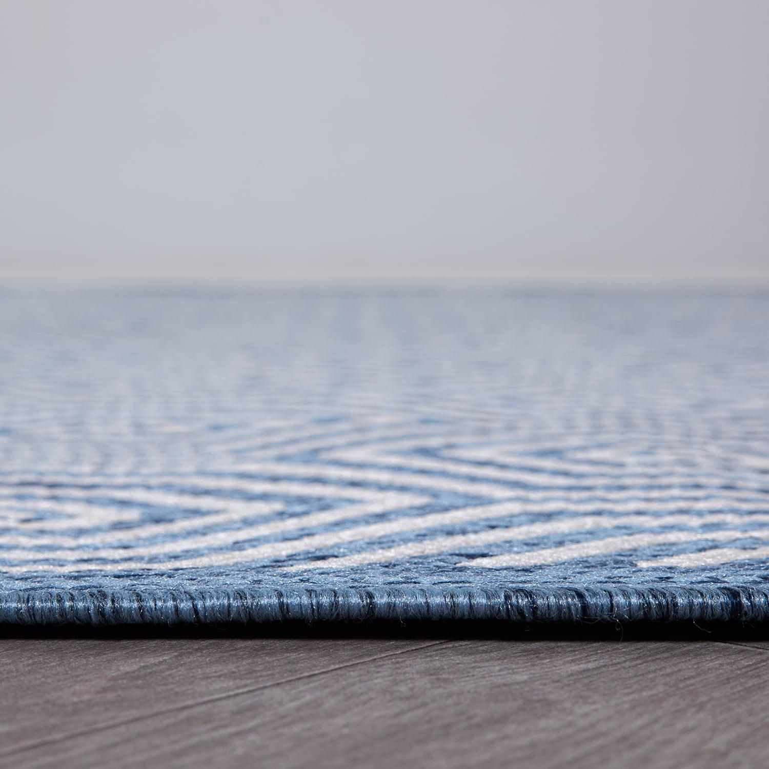 World Rug Gallery Modern Geometric Textured Flat Weave Indoor/Outdoor Area Rug - BLUE 2'x7'