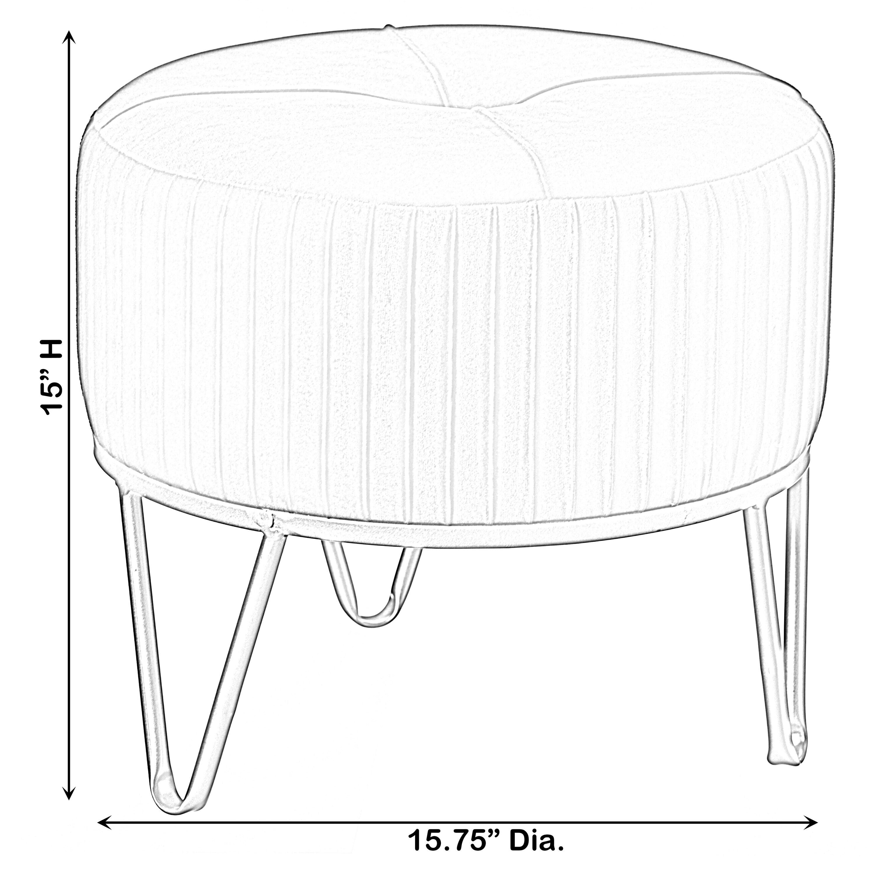 Fabulaxe Round Velvet Ottoman Stool Raised with Hairpin Gold Base, Cream, Small