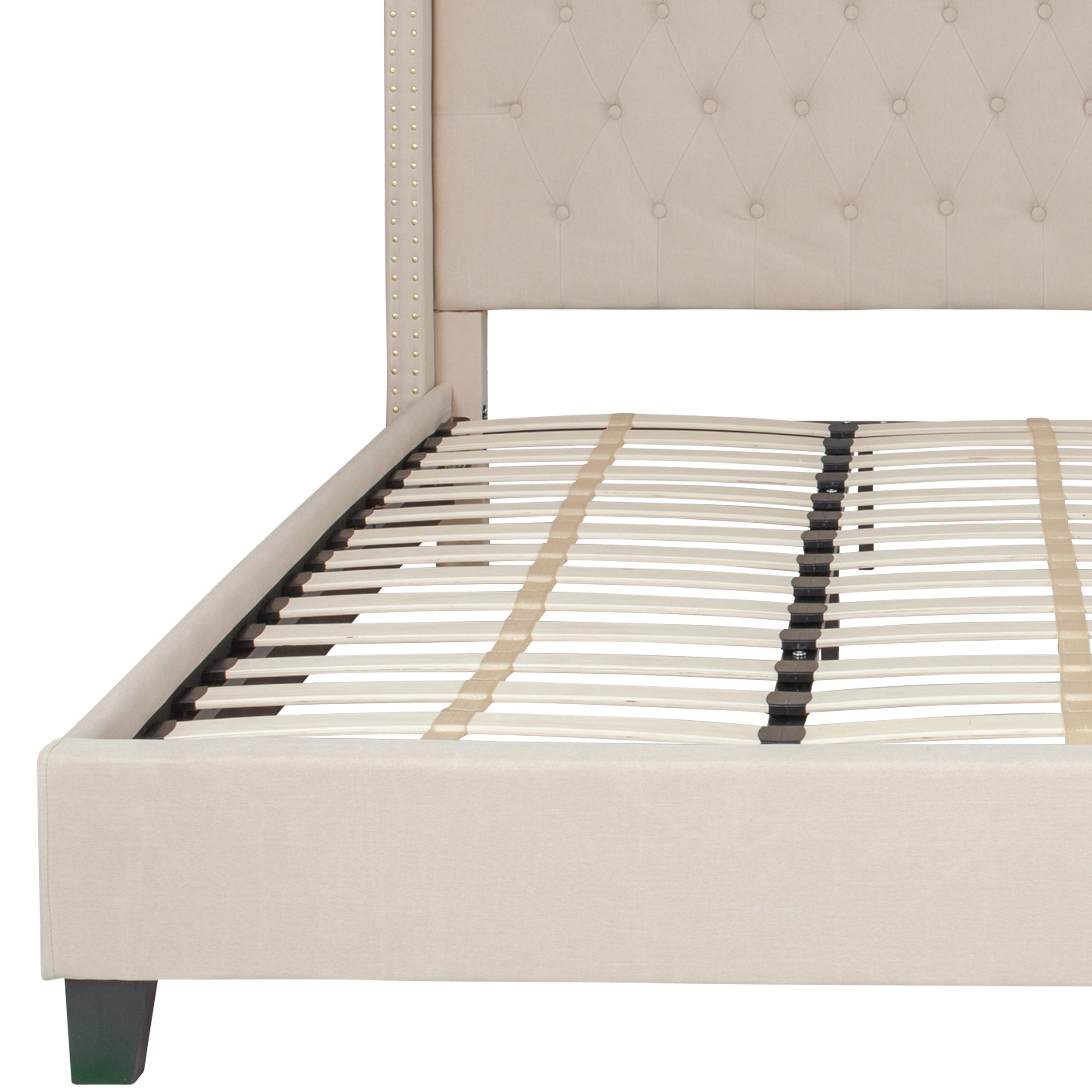 Flash Furniture Riverdale King Size Tufted Upholstered Platform Bed in Beige Fabric
