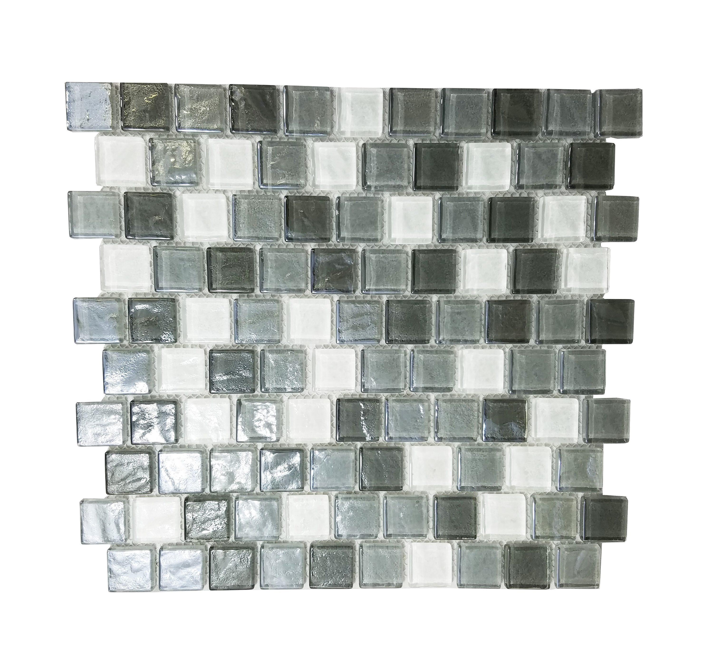 Geo 1 in. x 1 in. Textured Glass Straight Edge Brick Mosaic Wall & Pool Tile