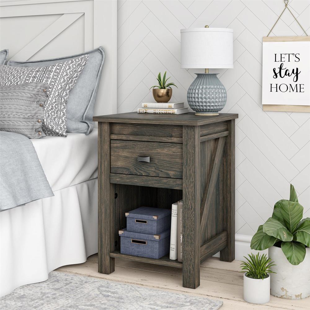 Woven Paths Scandi Farmhouse Nightstand, Weathered Oak