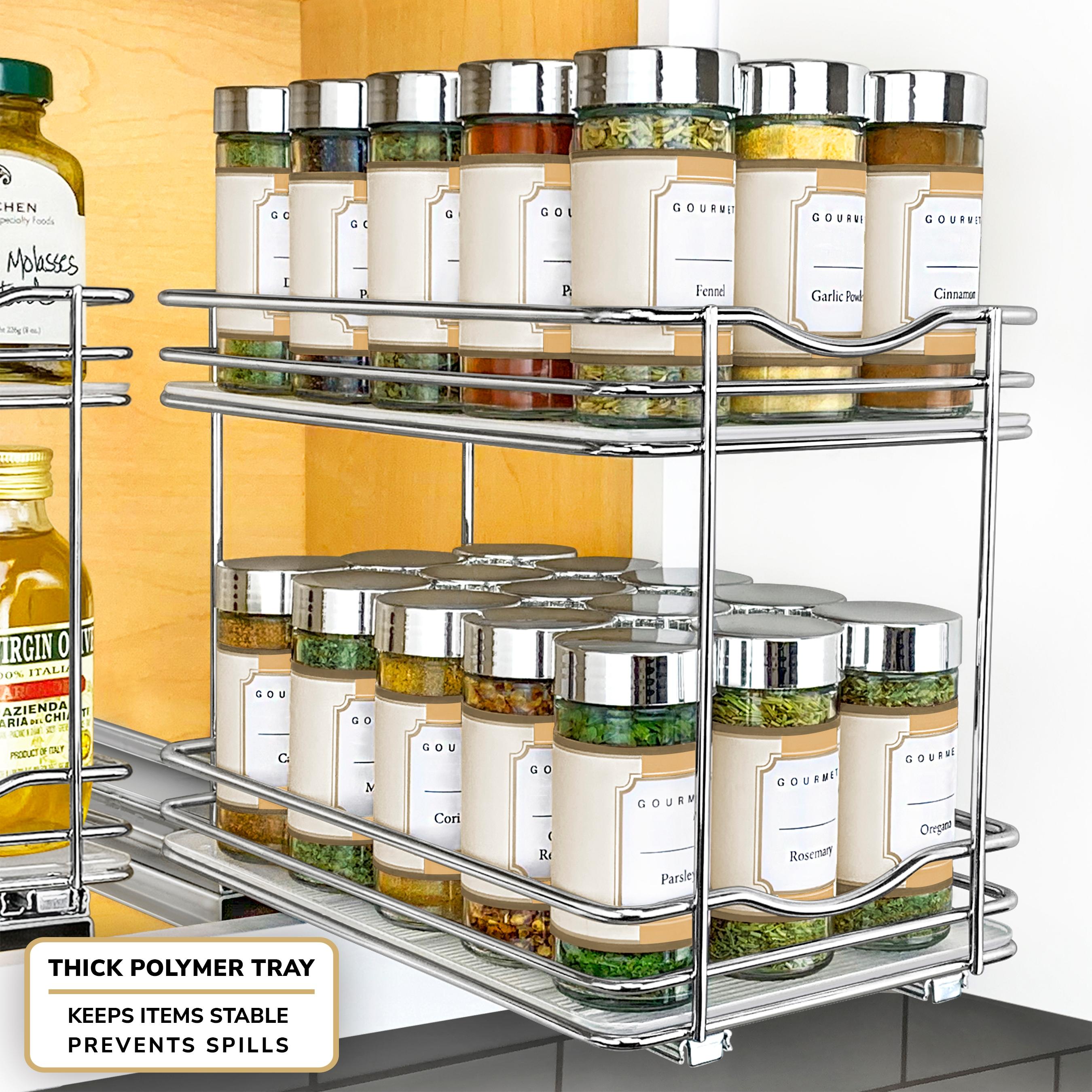 LYNK PROFESSIONAL® Pull Out Spice Rack Organizer for Cabinet - 2 Tier, Chrome