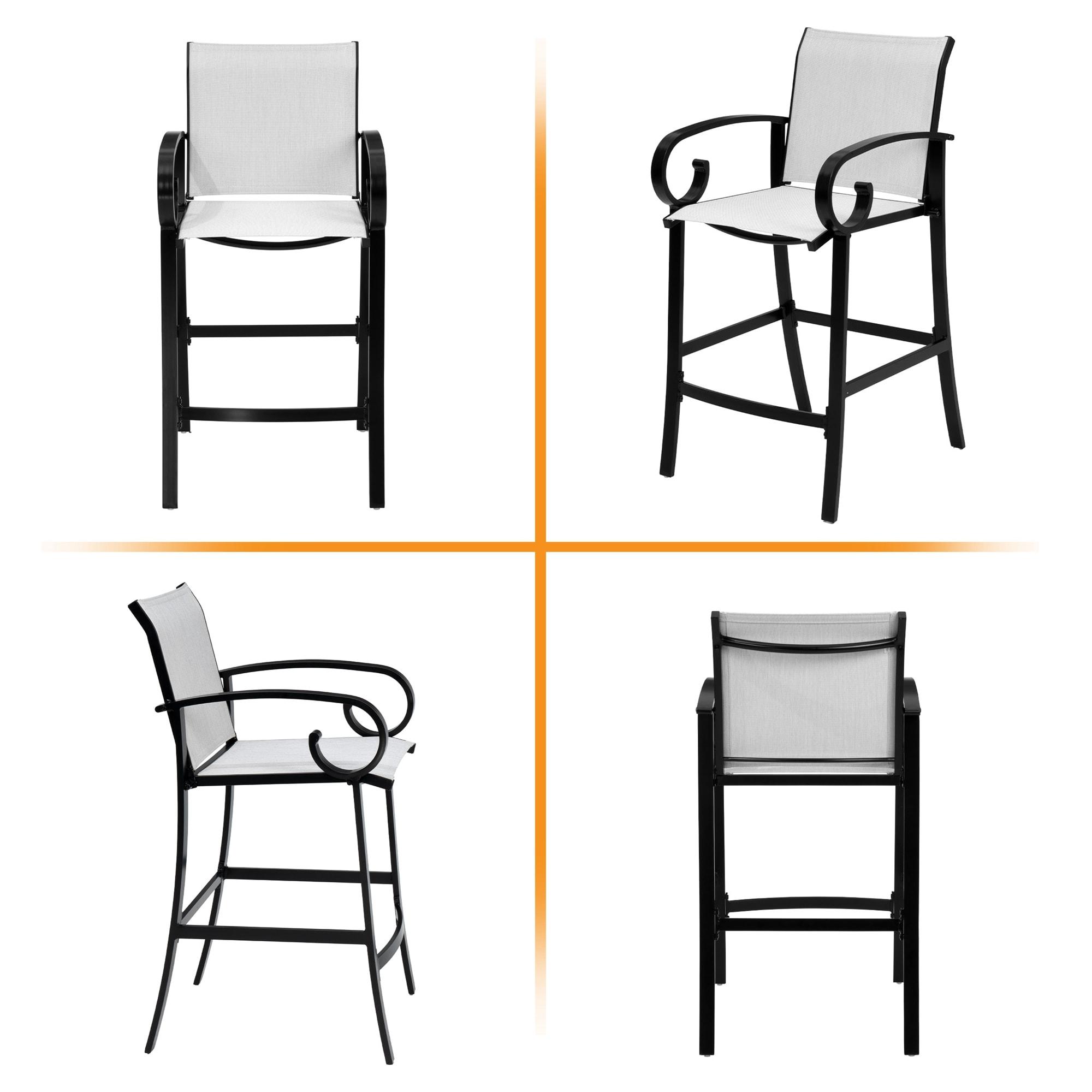 Crestlive Products Sunbrella Outdoor Bar Stool Set of 2 Aluminum Patio Counter Height Barstools Oyster
