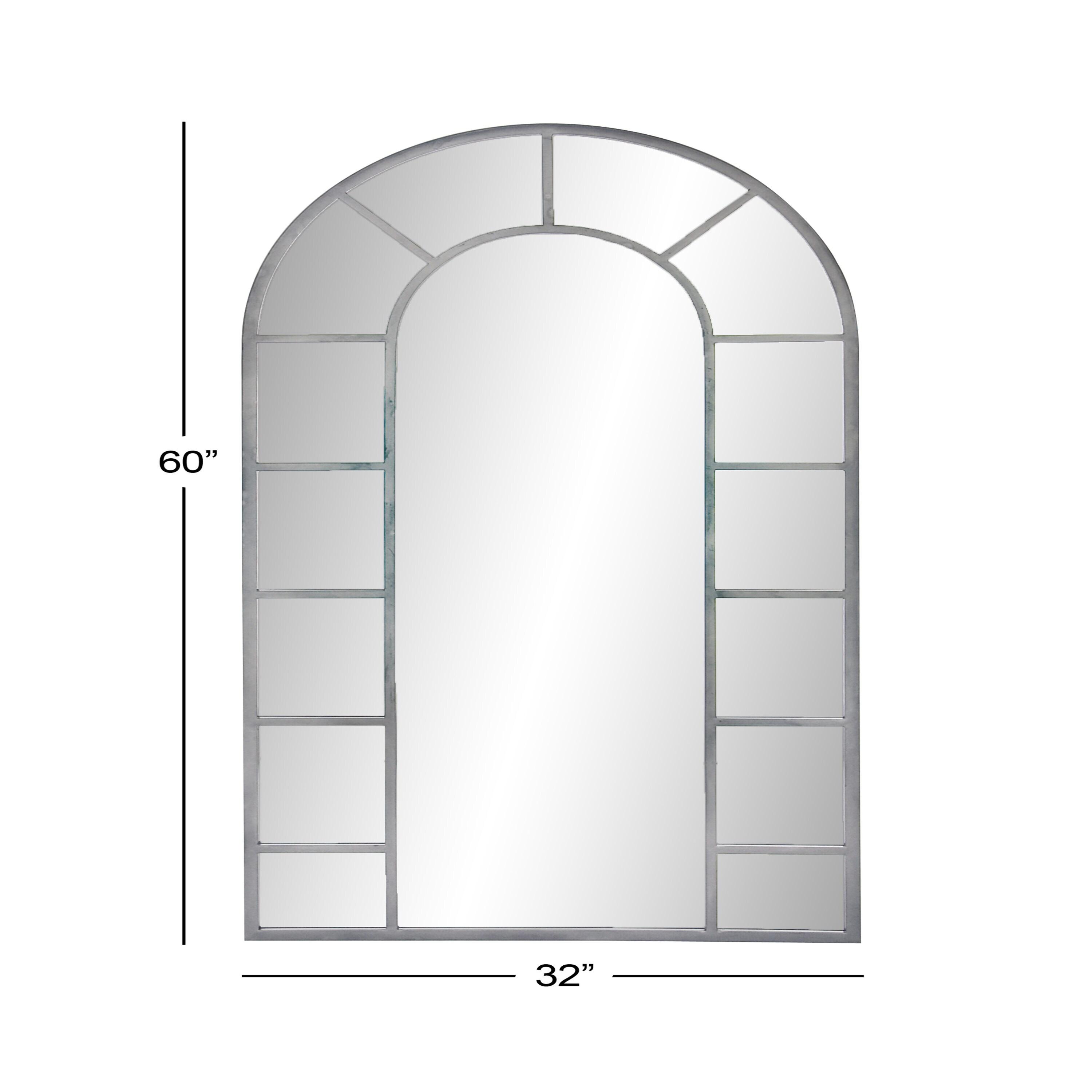 Metal Window Inspired Wall Mirror with Arched Top Silver - Olivia & May: Polished Finish, 60x32, No Assembly Required