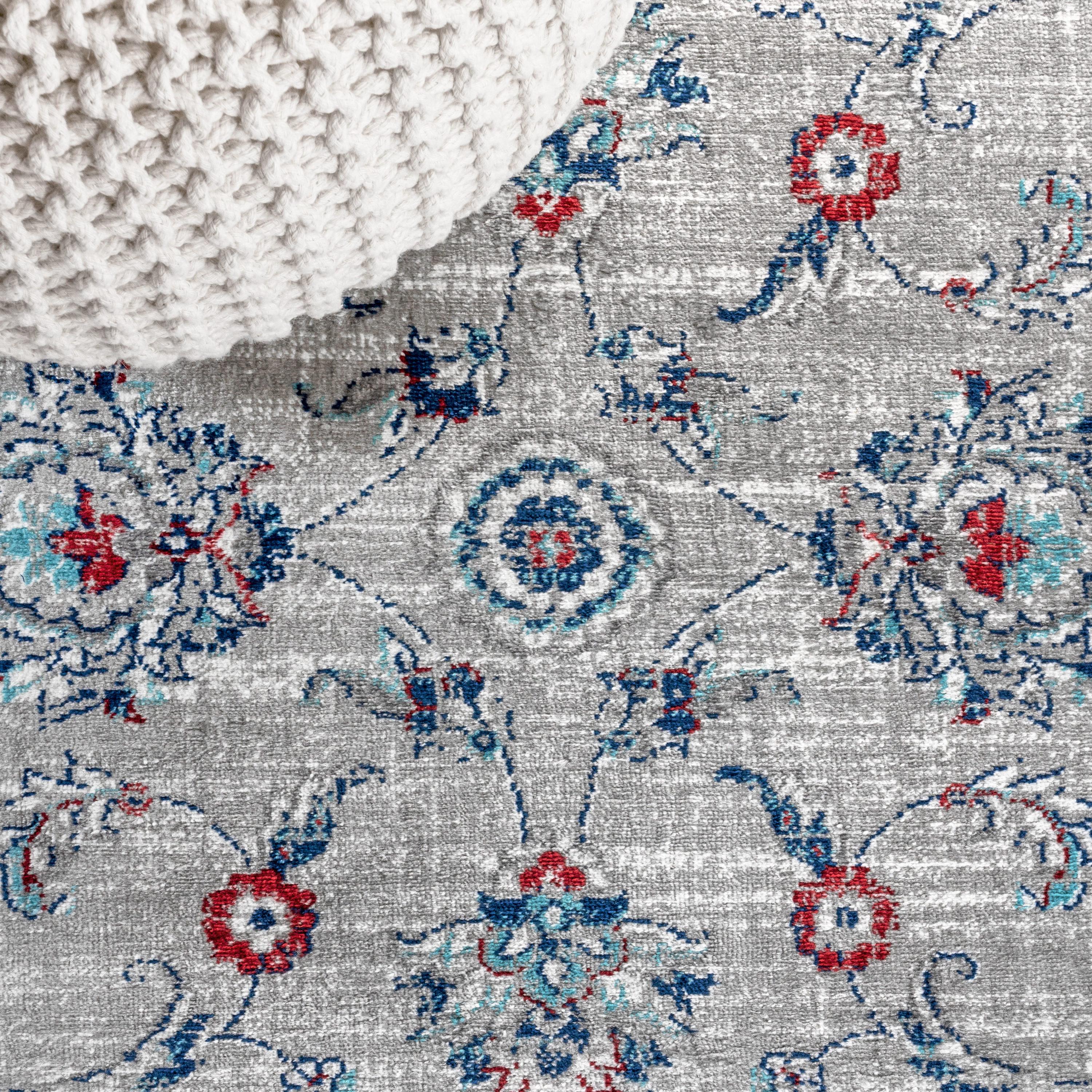 3'x5' Modern Persian Vintage Area Rug, Light Grey/Red - JONATHAN Y