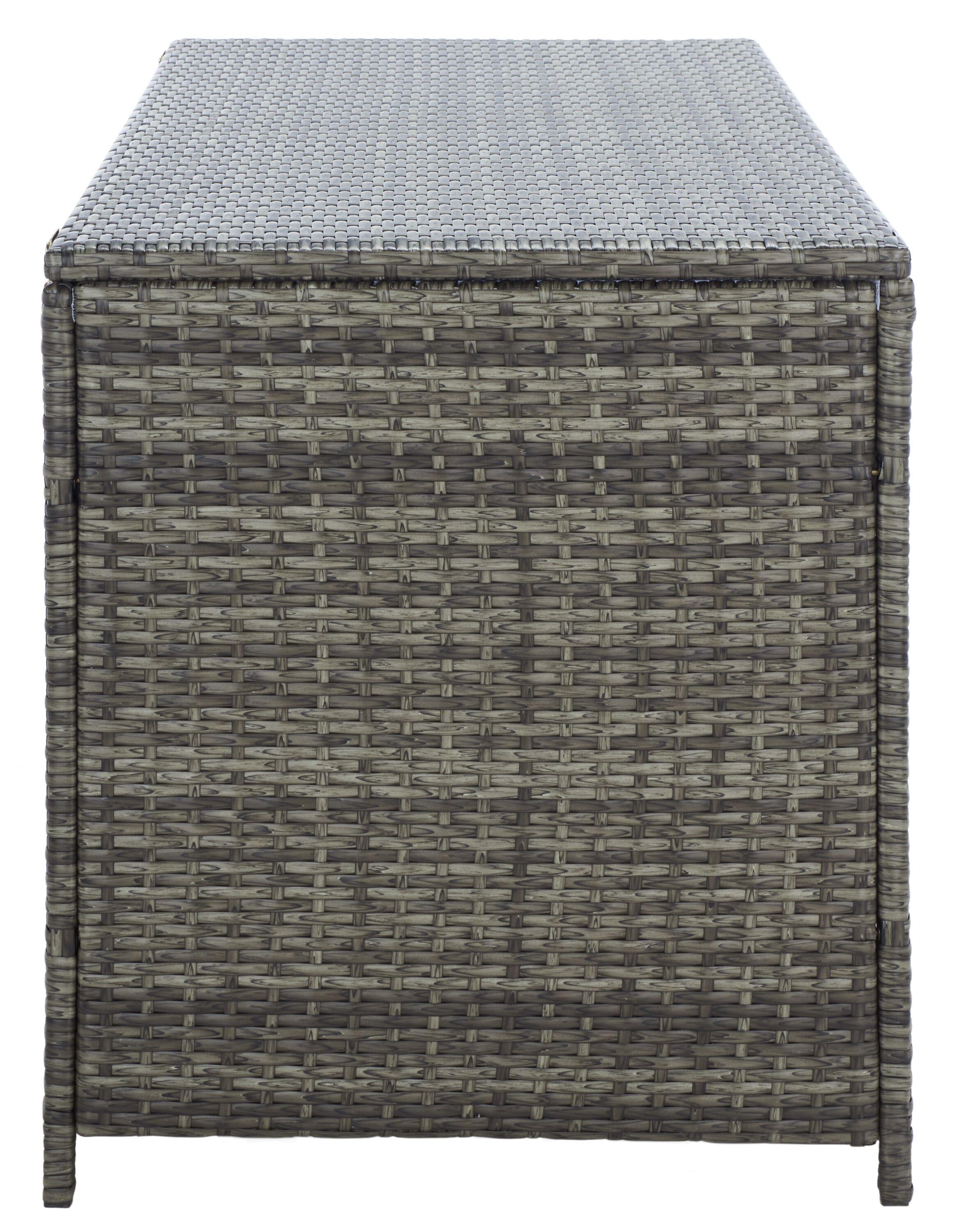 Oliveira Outdoor Cushion Deck Box - Grey Brown/White Cushion - Safavieh