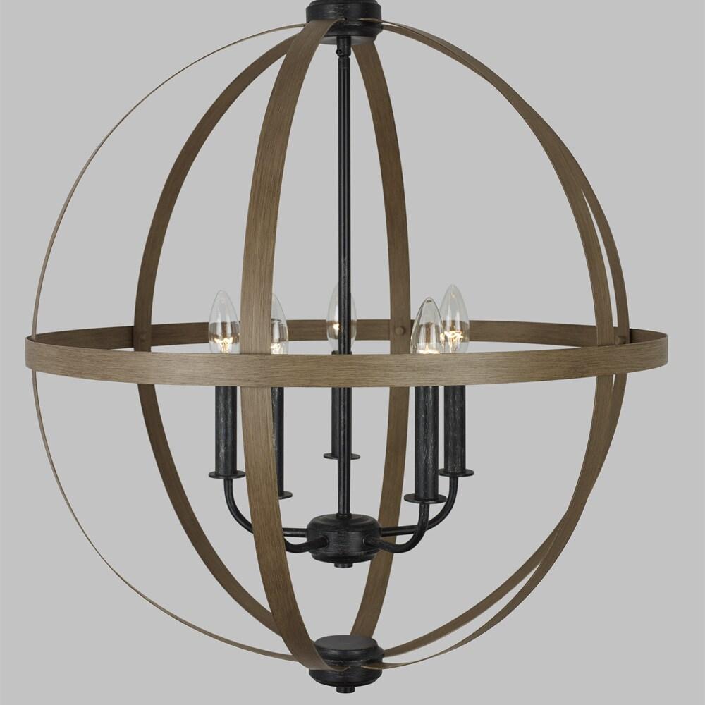 Calhoun 24" Steel Cage Globe Chandelier in Cerused Oak