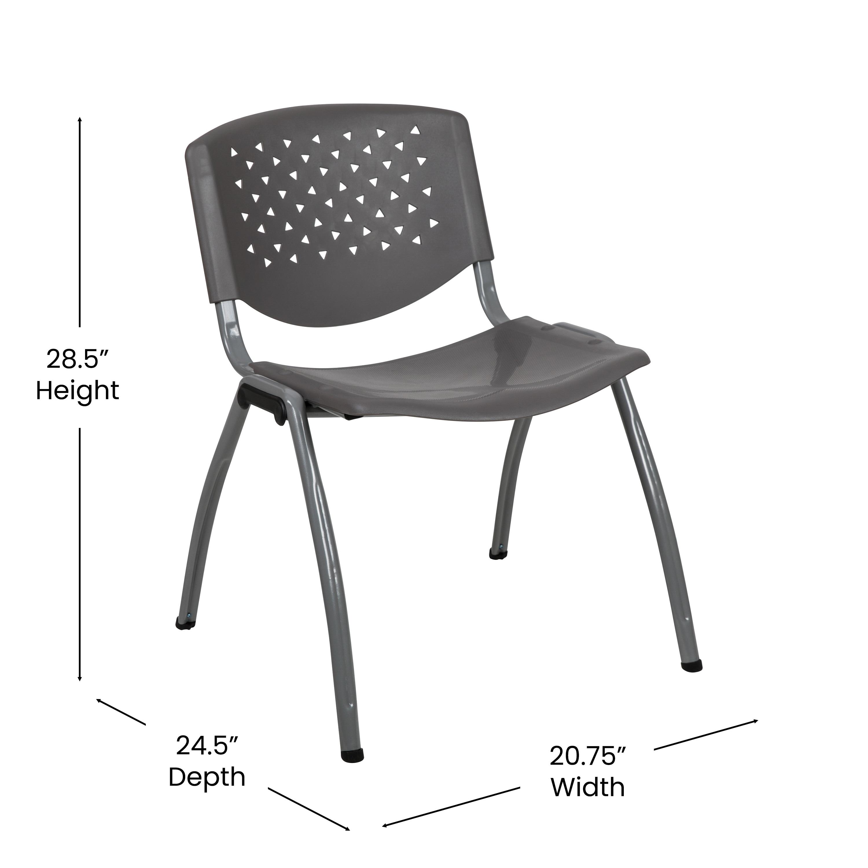 Flash Furniture HERCULES Series 5 Pack 880 lb. Capacity Gray Plastic Stack Chair with Titanium Gray Powder Coated Frame