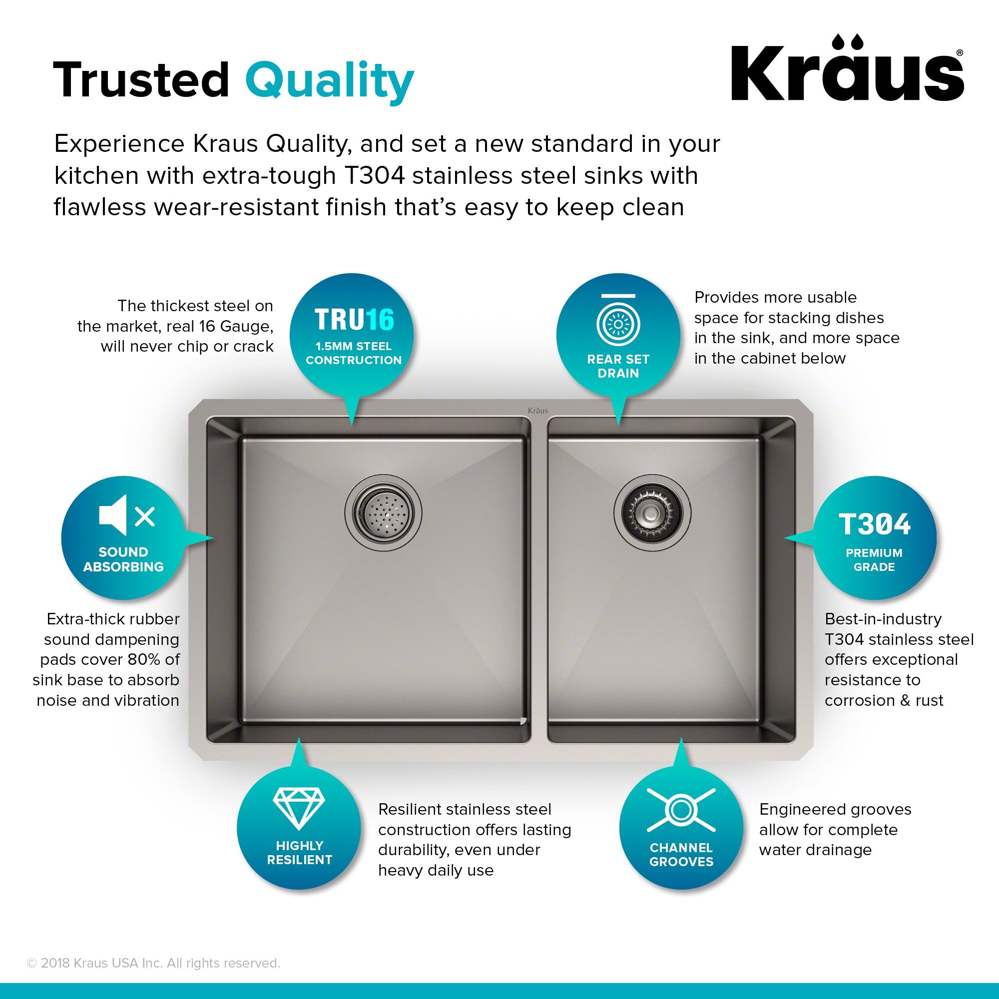 KRAUS Standart PRO™ Undermount 60/40 Double Bowl 16 Gauge Stainless Steel Kitchen Sink